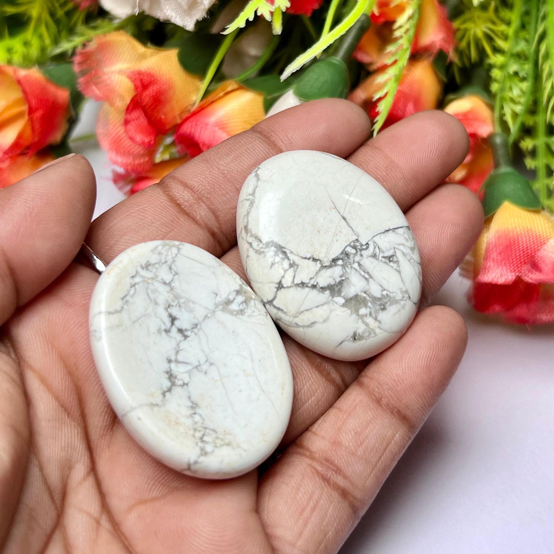 Howlite Stone Worry Stone – Crystal Worry Stone – Pocket Stone – Healing Crystal - 4cmx3cm Thumb Stone One (1) Piece