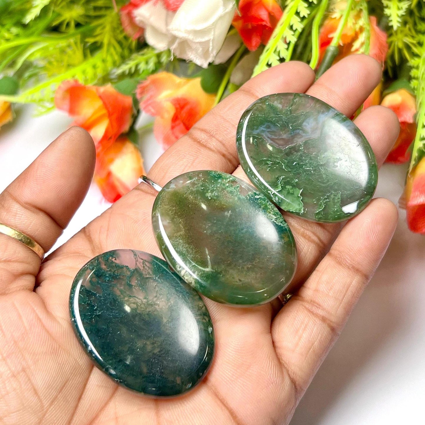 Moss Agate Stone Worry Stone – Crystal Worry Stone – Pocket Stone – Healing Crystal - 4cmx3cm Thumb Stone One (1) Piece