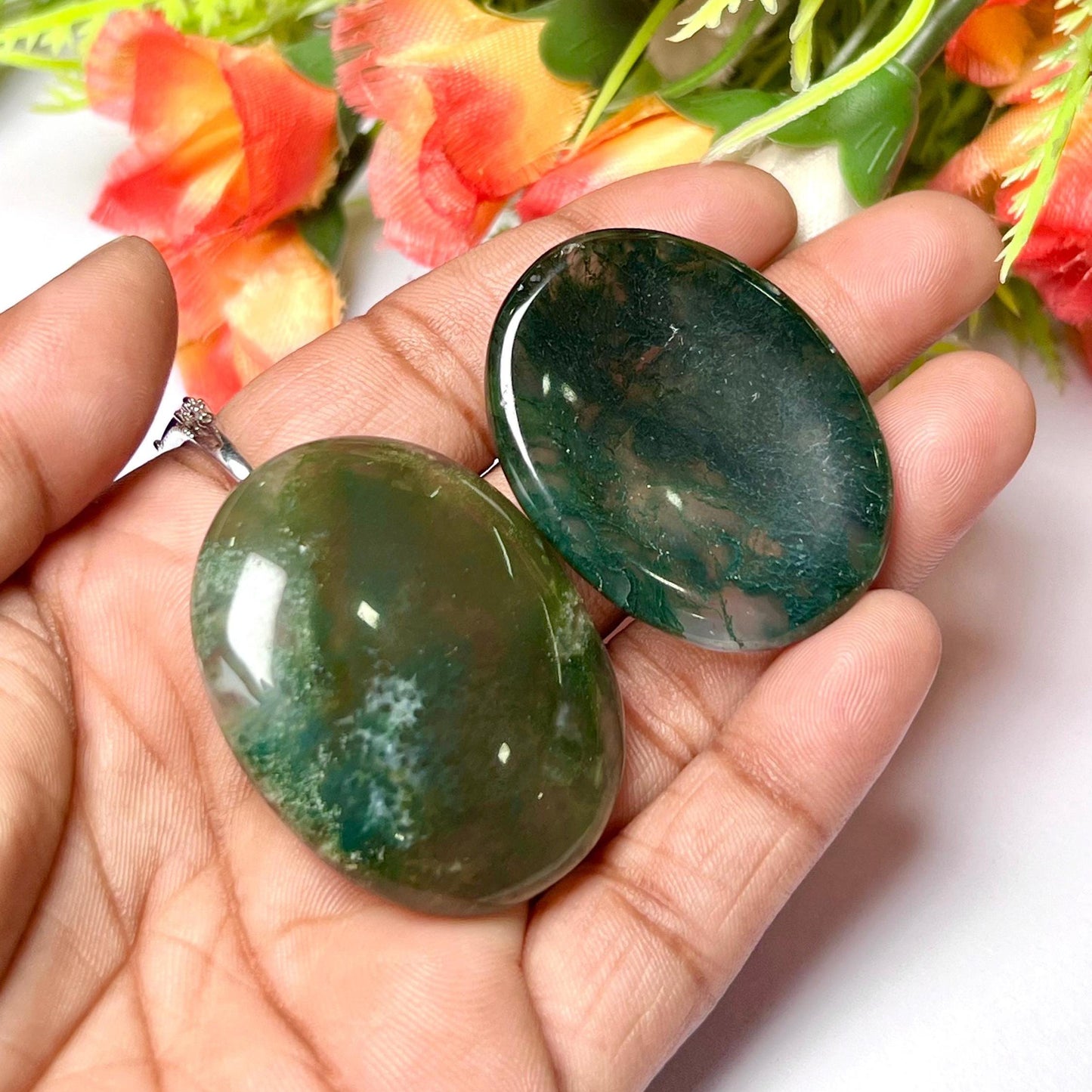 Moss Agate Stone Worry Stone – Crystal Worry Stone – Pocket Stone – Healing Crystal - 4cmx3cm Thumb Stone One (1) Piece