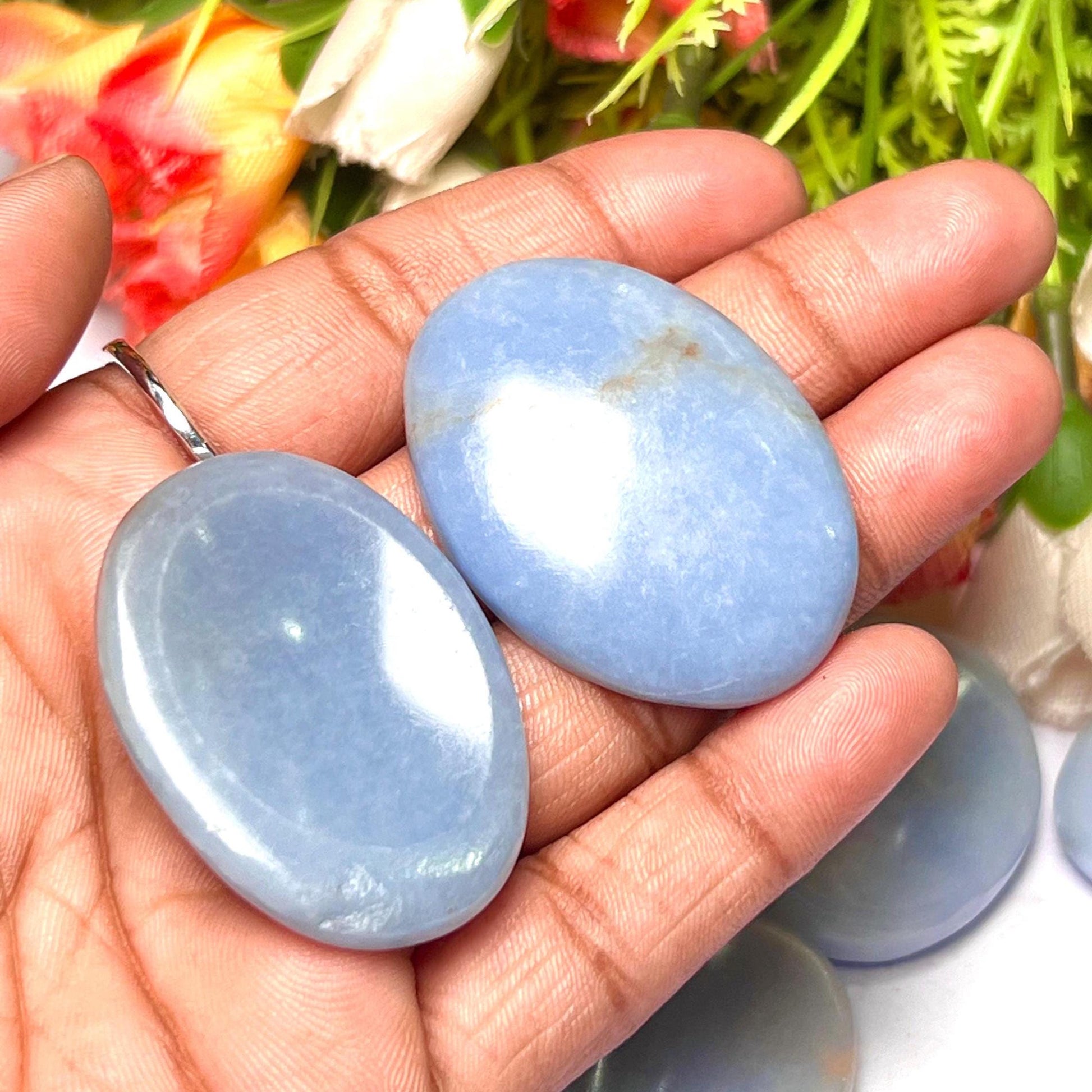 Angelite Stone Worry Stone – Crystal Worry Stone – Pocket Stone – Healing Crystal - 4cmx3cm Thumb Stone One (1) Piece