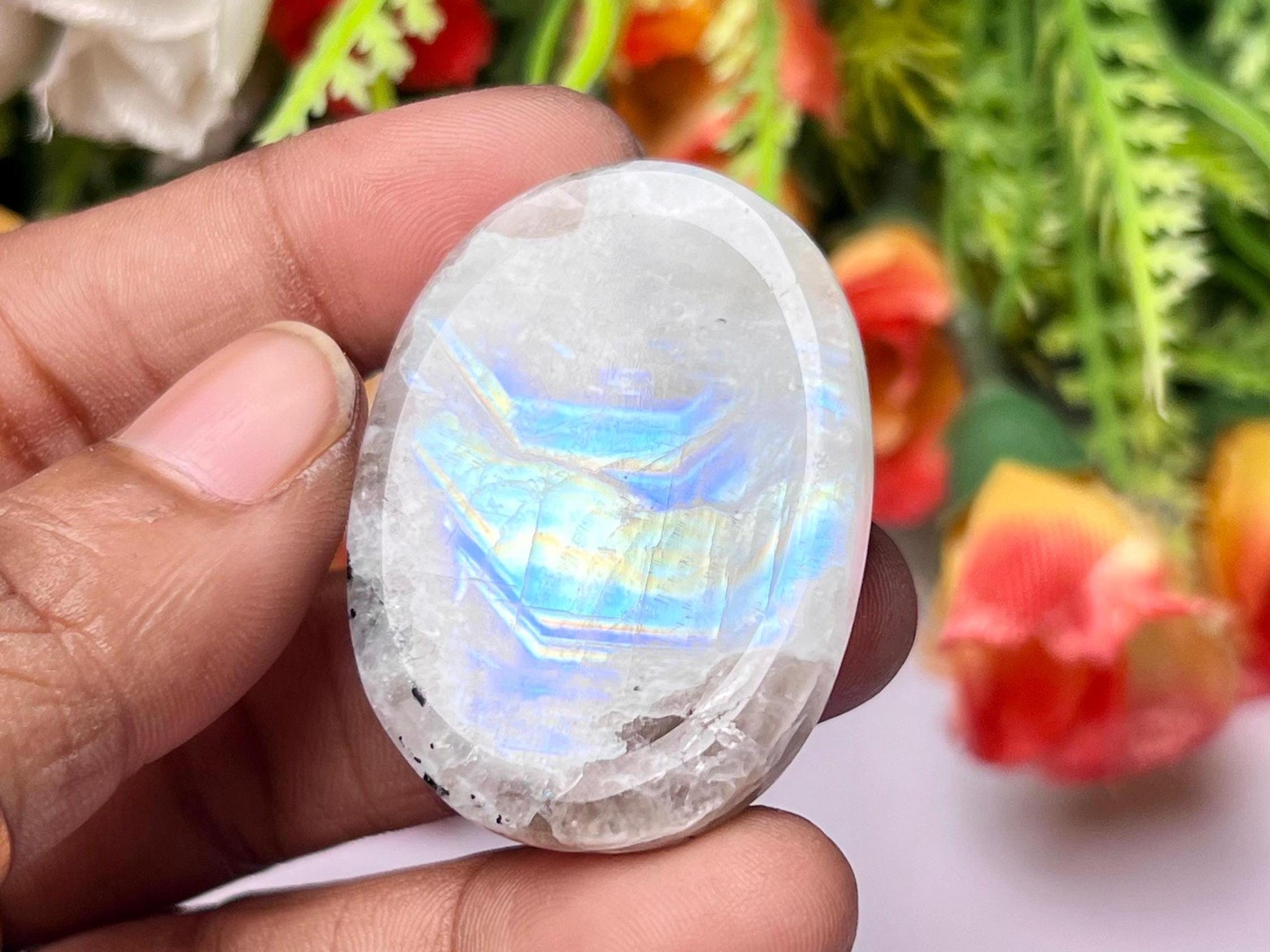 Rainbow Moonstone Worry Stone – Crystal Worry Stone – Pocket Stone – Healing Crystal - 4.5x3.5cm