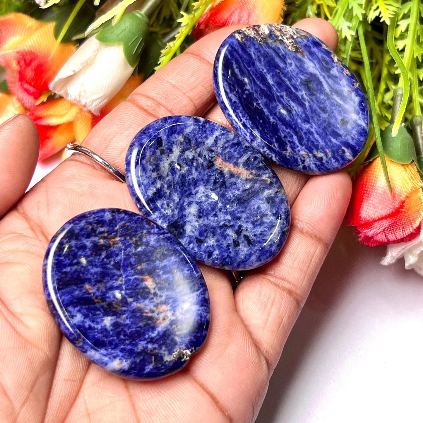 Sodalite Stone Worry Stone – Crystal Worry Stone – Pocket Stone – Healing Crystal - 4cmx3cm Thumb Stone One (1) Piece