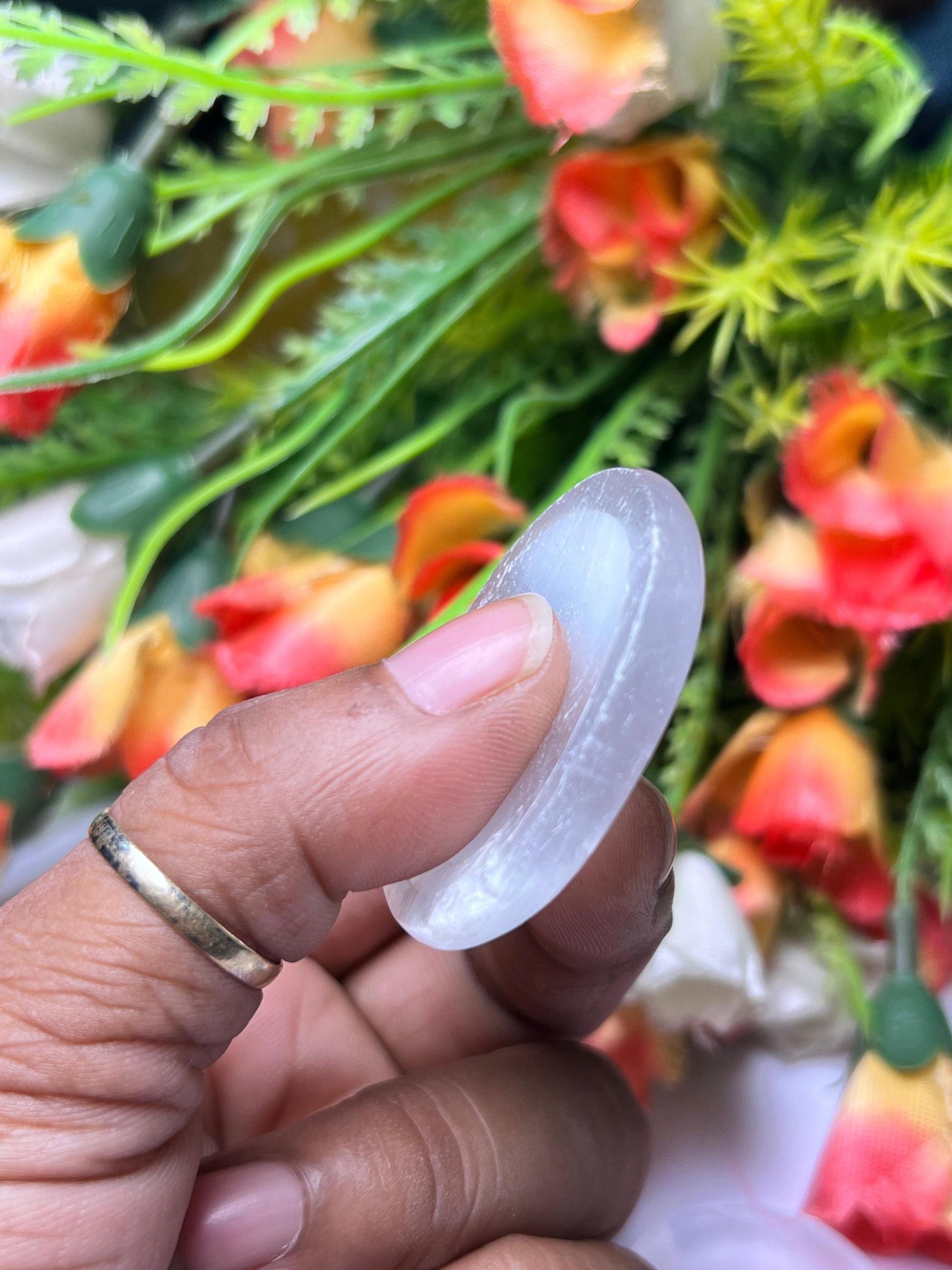 Selenite Stone Worry Stone – Crystal Worry Stone – Pocket Stone – Healing Crystal - 4cmx3cm Thumb Stone One (1) Piece