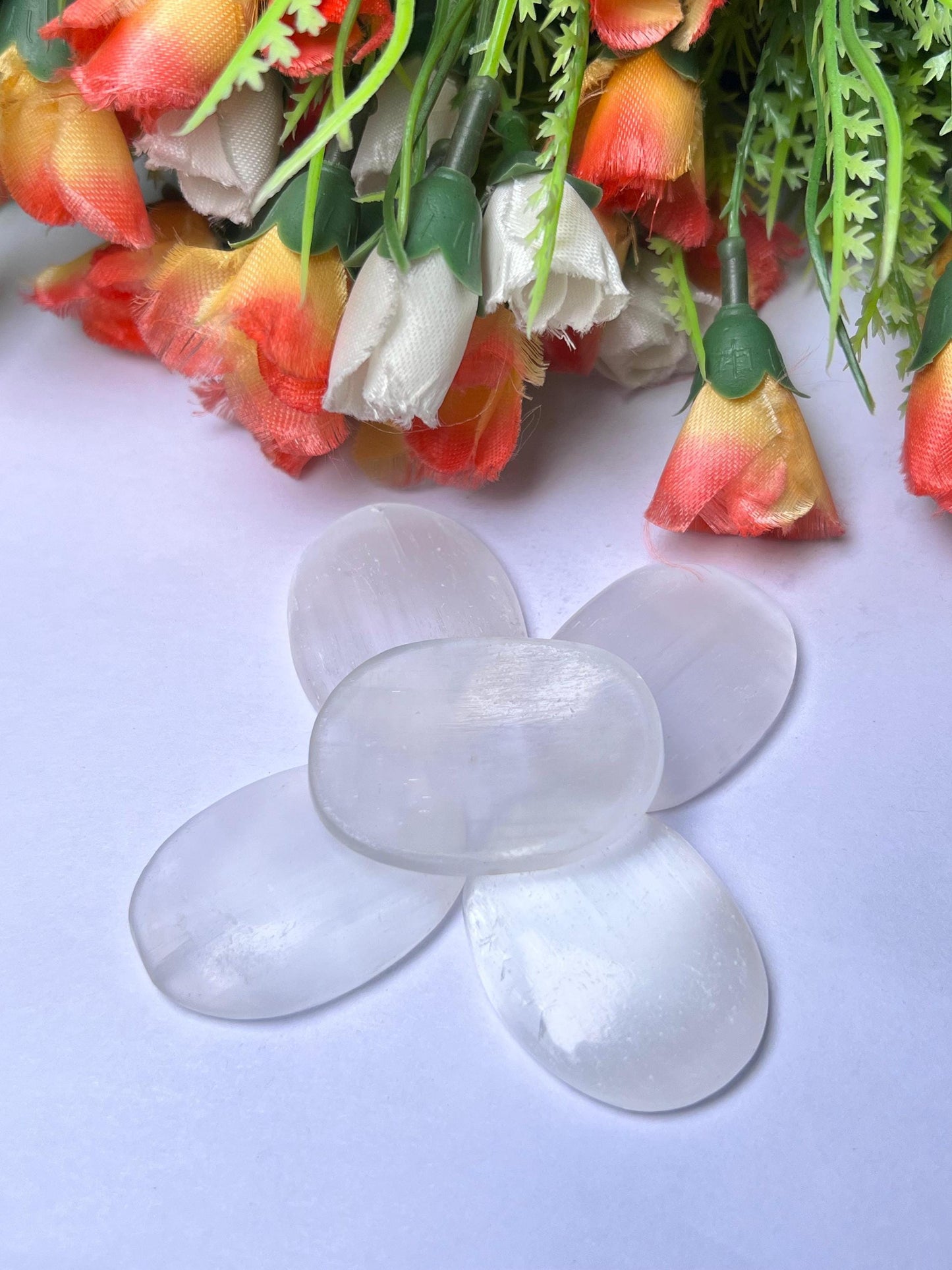 Selenite Stone Worry Stone – Crystal Worry Stone – Pocket Stone – Healing Crystal - 4cmx3cm Thumb Stone One (1) Piece