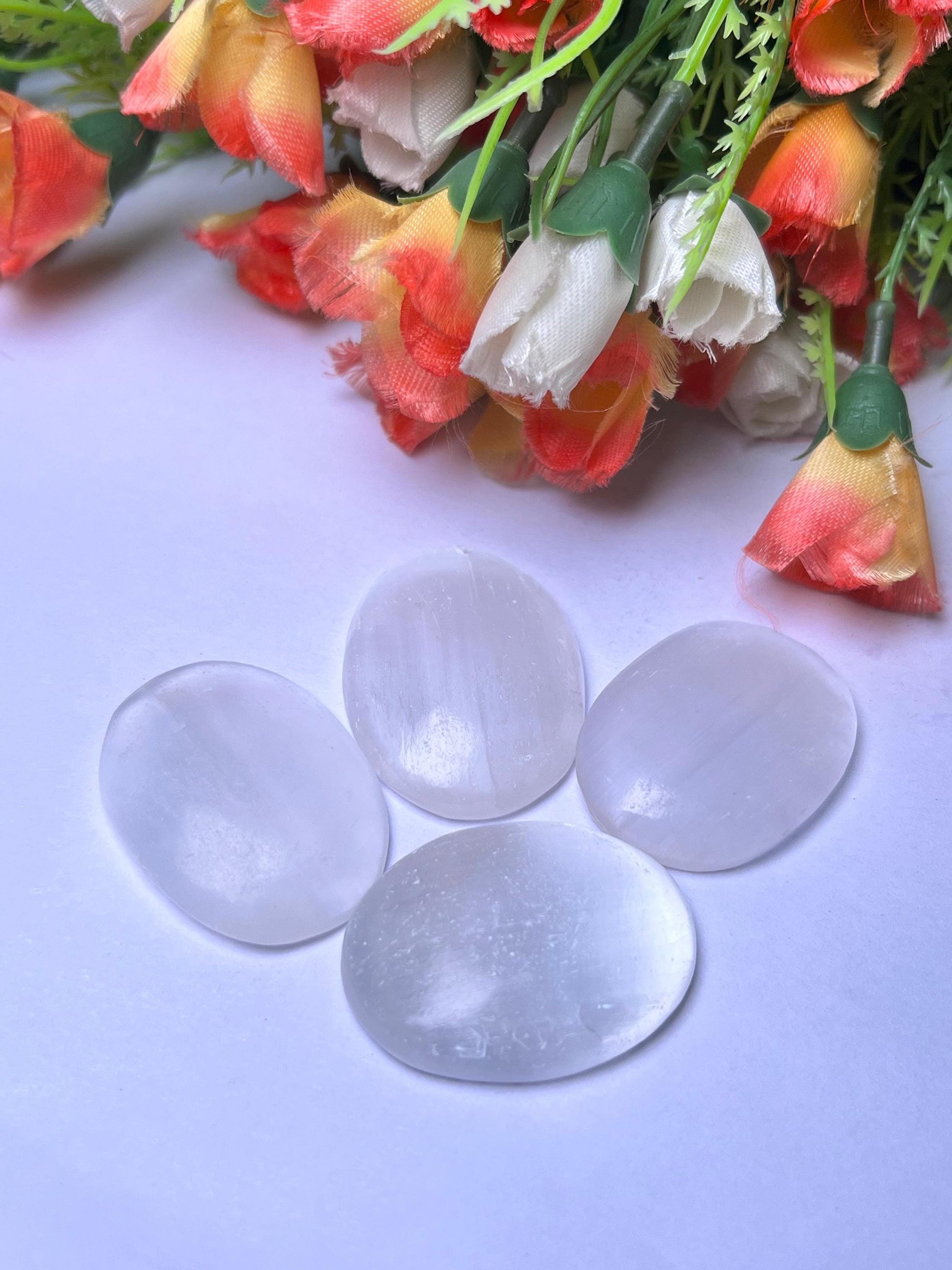 Selenite Stone Worry Stone – Crystal Worry Stone – Pocket Stone – Healing Crystal - 4cmx3cm Thumb Stone One (1) Piece