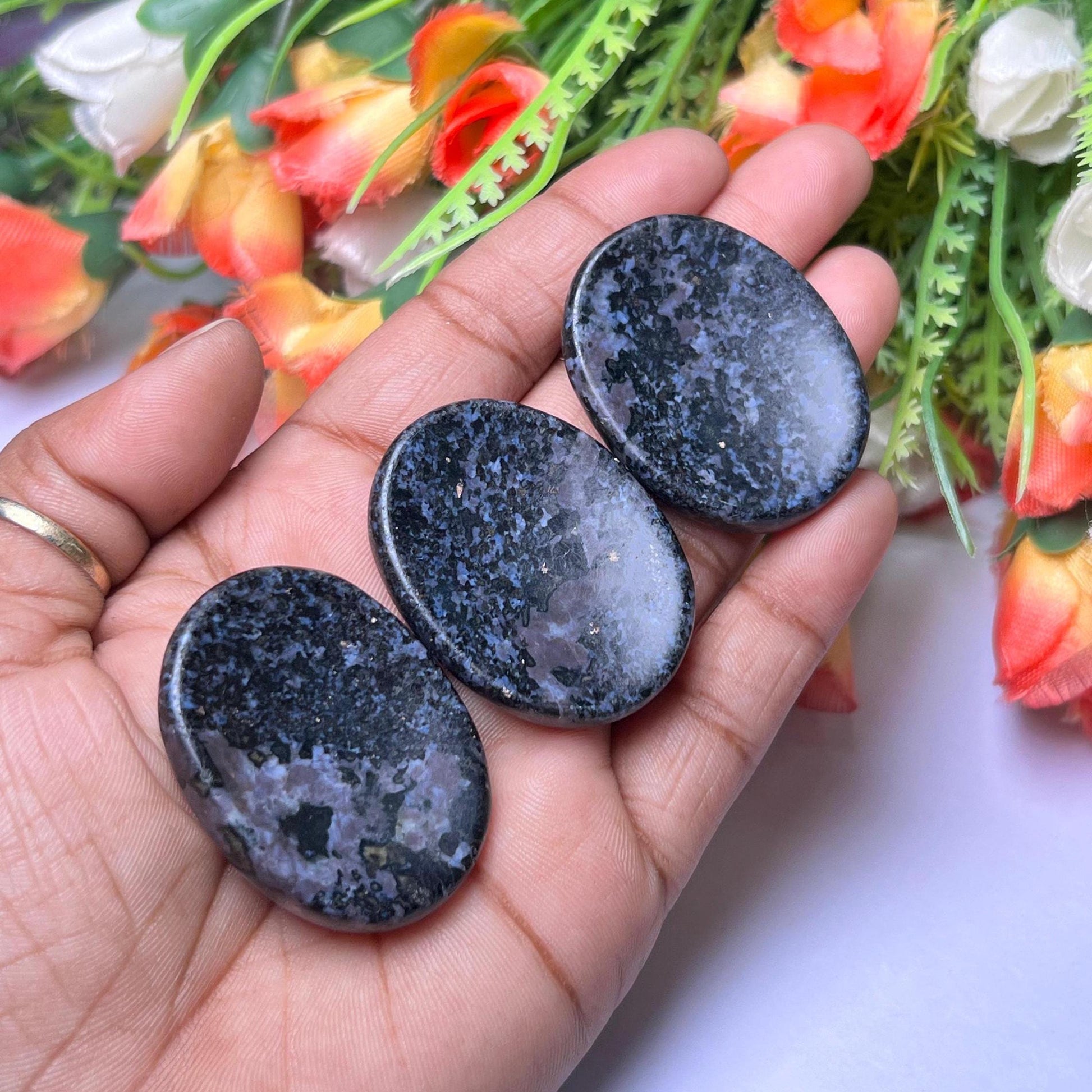 Mystic Merlinite /Indigo Gabbro Stone Worry Stone – Pocket Stone – Thumb Stone One (1) Piece