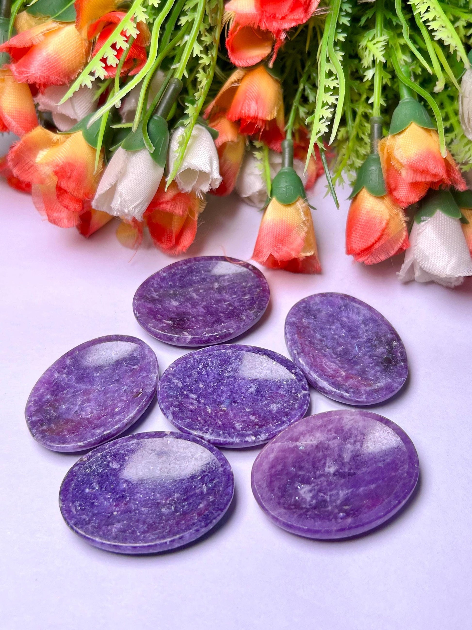 lepidolite Stone Worry Stone – Crystal Worry Stone – Pocket Stone – Healing Crystal - 4cmx3cm Thumb Stone One (1) Piece