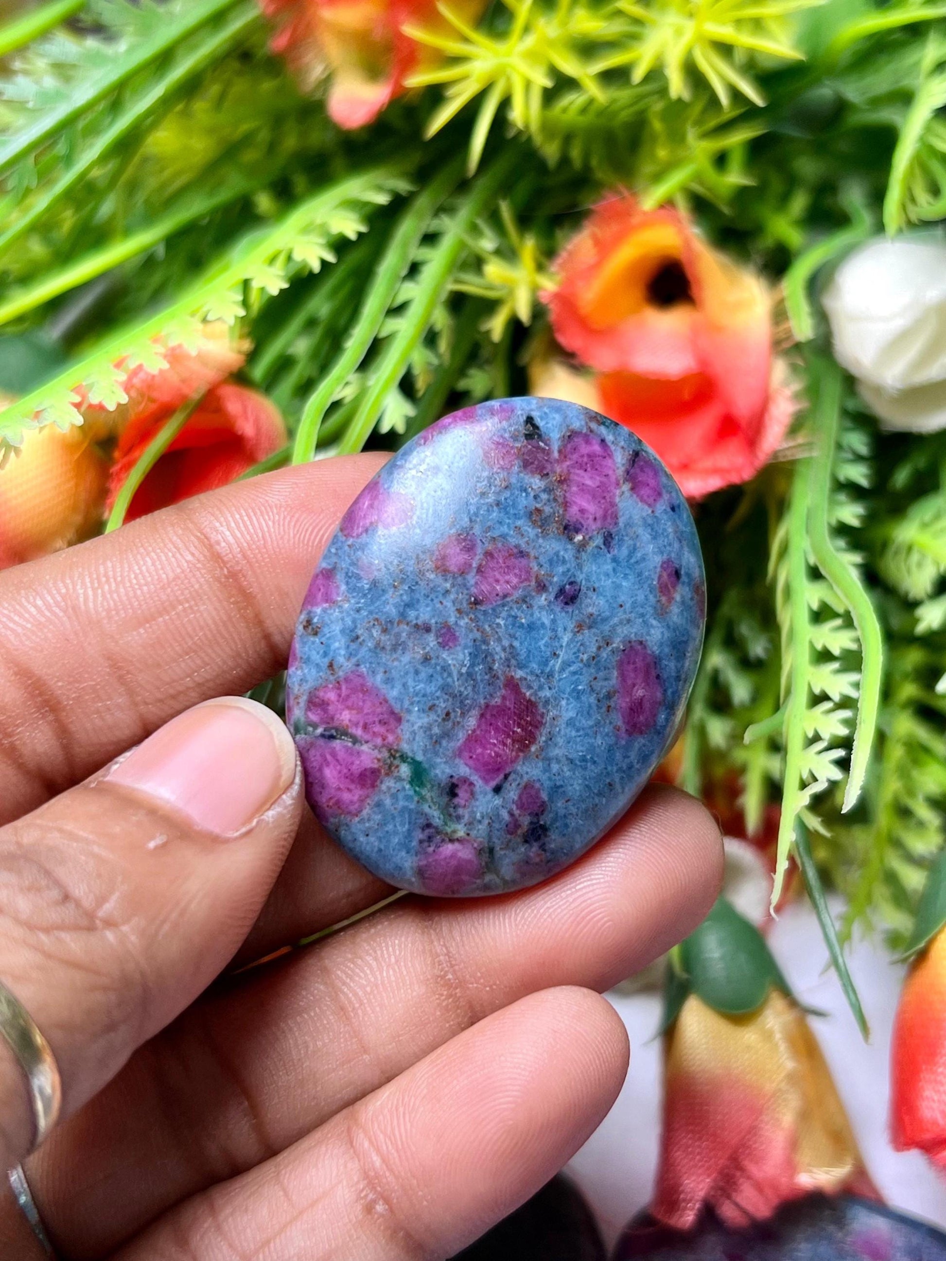 Ruby Kyanite Stone Worry Stone – Crystal Worry Stone – Pocket Stone – Healing Crystal - 4cmx3cm Thumb Stone One (1) Piece