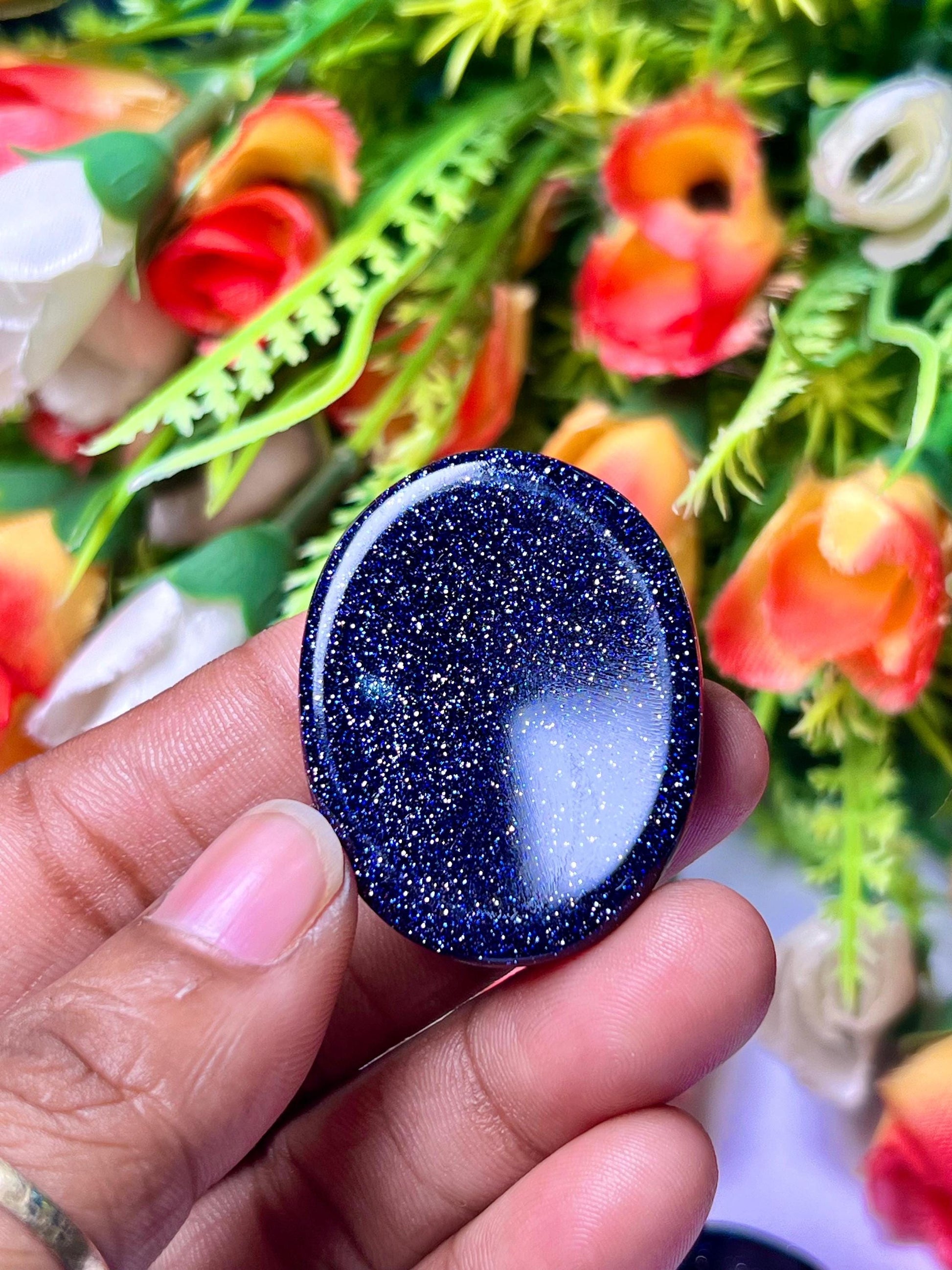 Blue Goldstone Sunsitara Stone Worry Stone – Crystal Worry Stone – Pocket Stone – Healing Crystal - 4cmx3cm Thumb Stone One (1) Piece