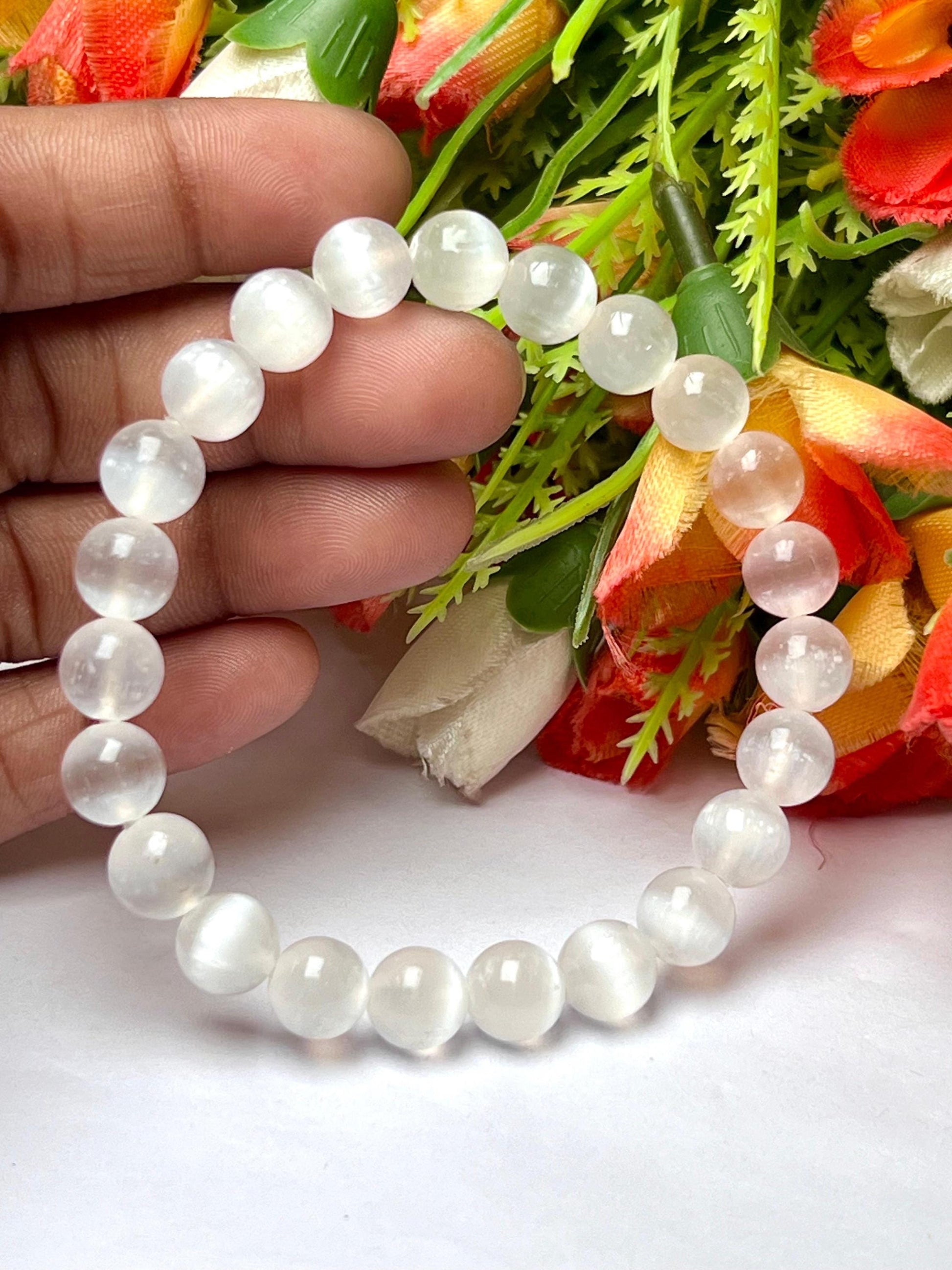 Selenite Stone Bracelet l Stretchable Bracelet l Unisex Bracelet l 8 MM Bracelet