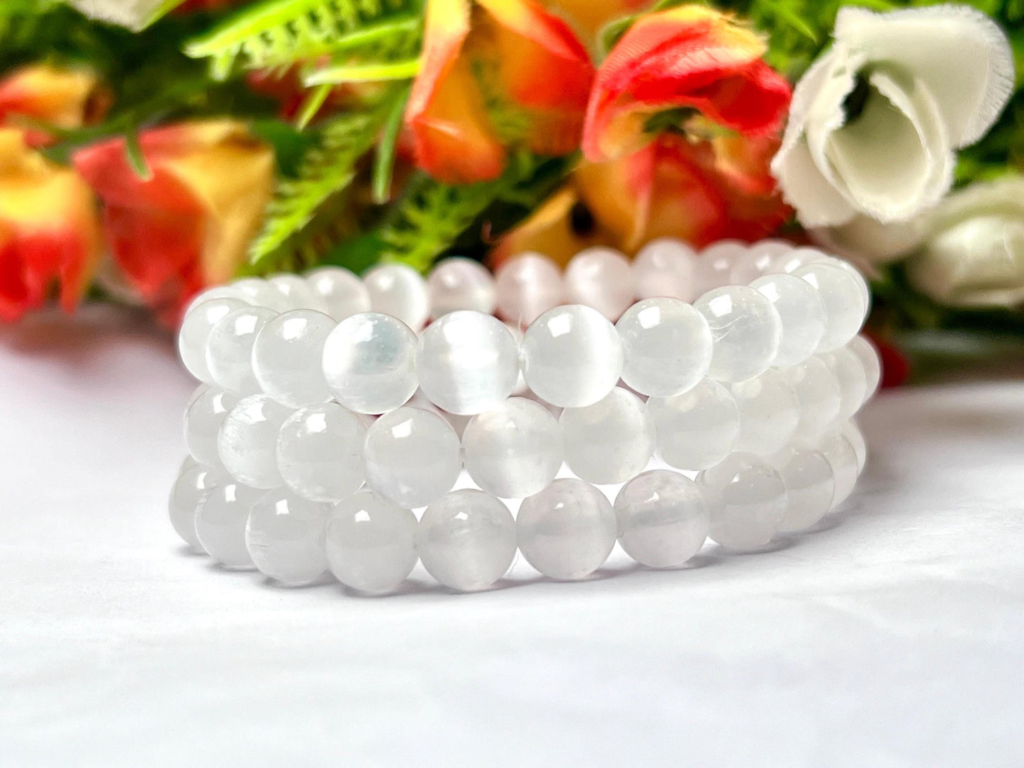 Selenite Stone Bracelet l Stretchable Bracelet l Unisex Bracelet l 8 MM Bracelet