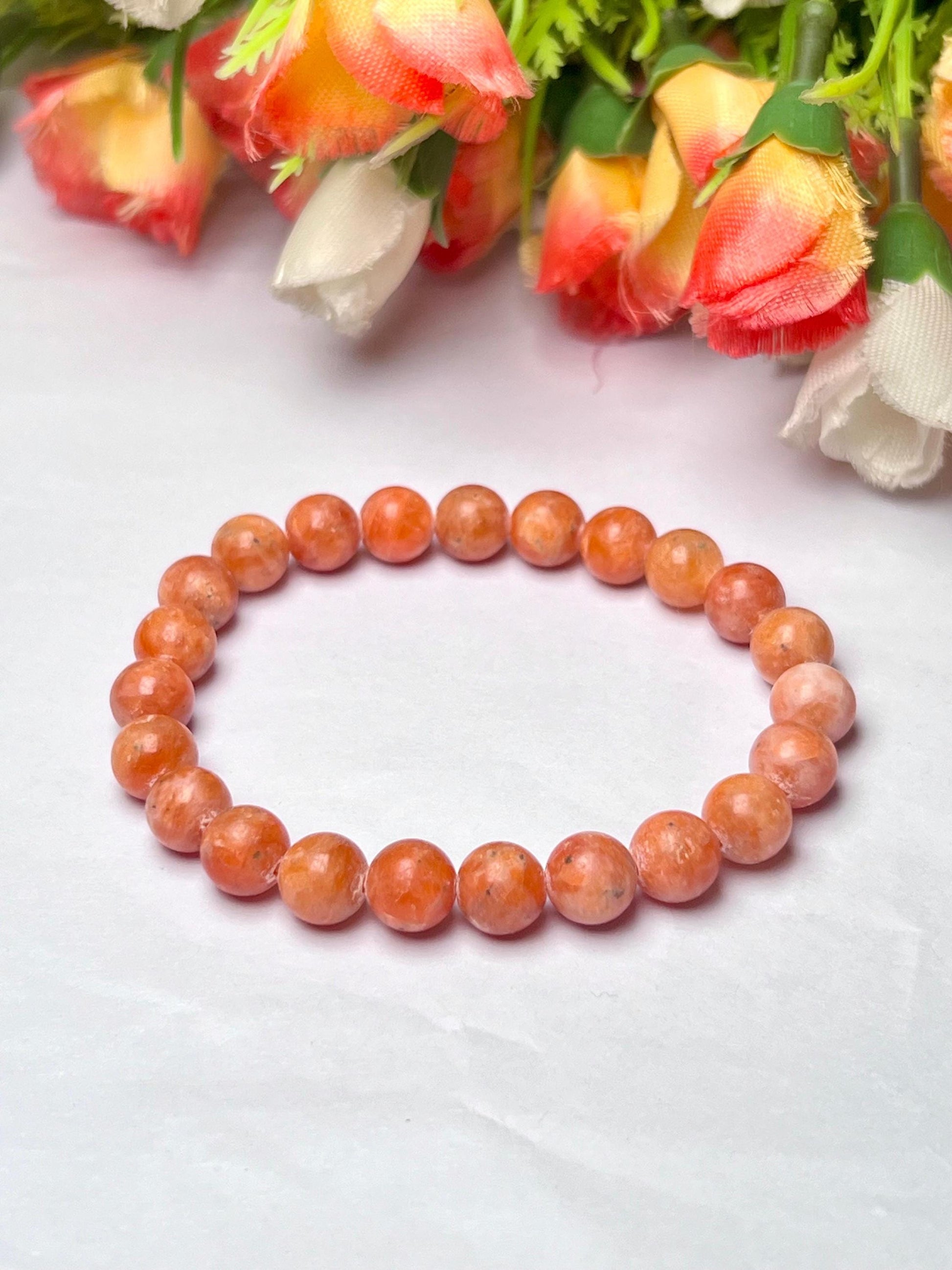 Orange Calcite Stone Bracelet l Stretchable Bracelet l Unisex Bracelet l 8 MM Bracelet