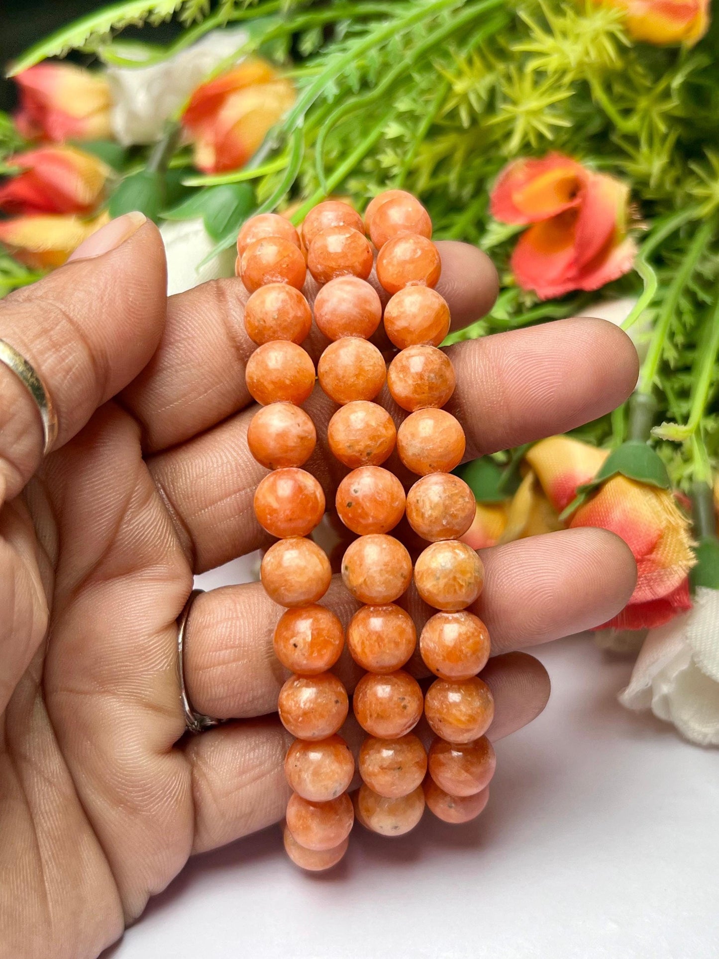 Orange Calcite Stone Bracelet l Stretchable Bracelet l Unisex Bracelet l 8 MM Bracelet