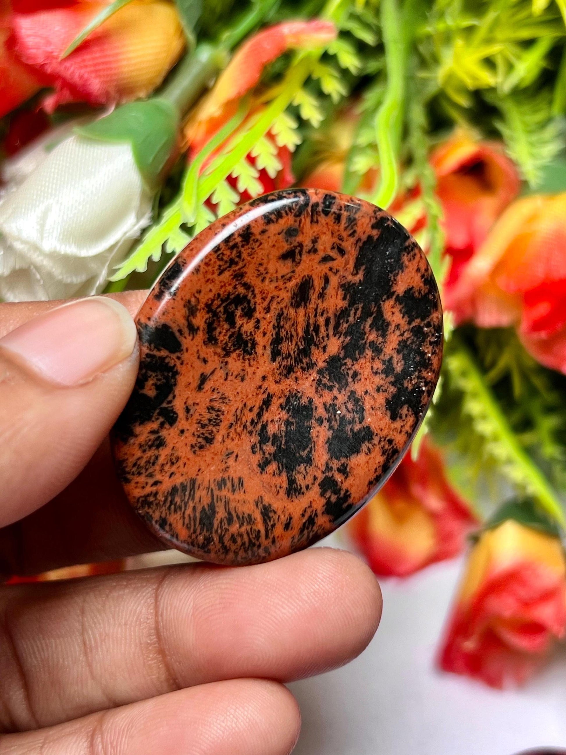 Mahogany Obsidian Stone Worry Stone – Crystal Worry Stone – Pocket Stone – Healing Crystal - 4cmx3cm Thumb Stone One (1) Piece