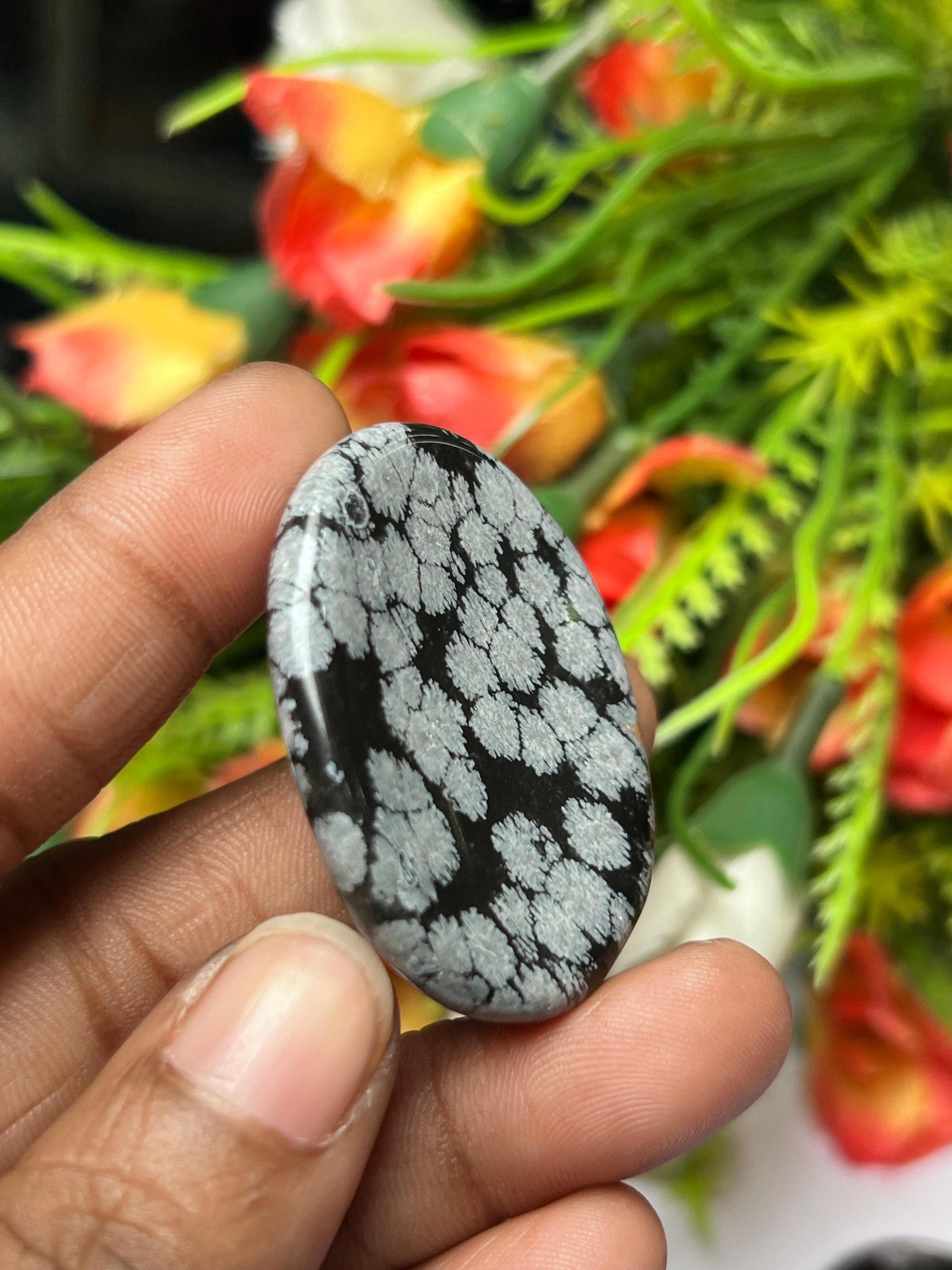 Snowflake Obsidian Stone Worry Stone – Crystal Worry Stone – Pocket Stone – Healing Crystal - 4cmx3cm Thumb Stone One (1) Piece