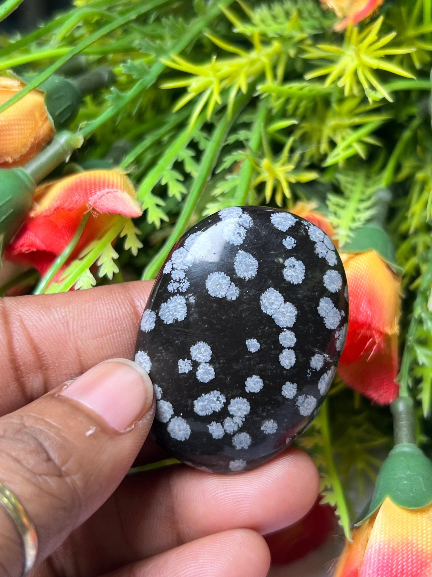 Snowflake Obsidian Stone Worry Stone – Crystal Worry Stone – Pocket Stone – Healing Crystal - 4cmx3cm Thumb Stone One (1) Piece