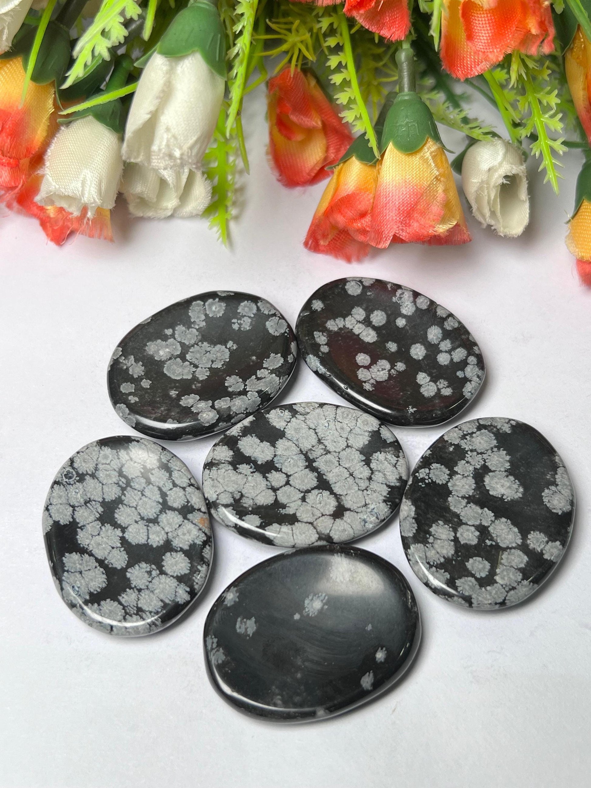 Snowflake Obsidian Stone Worry Stone – Crystal Worry Stone – Pocket Stone – Healing Crystal - 4cmx3cm Thumb Stone One (1) Piece