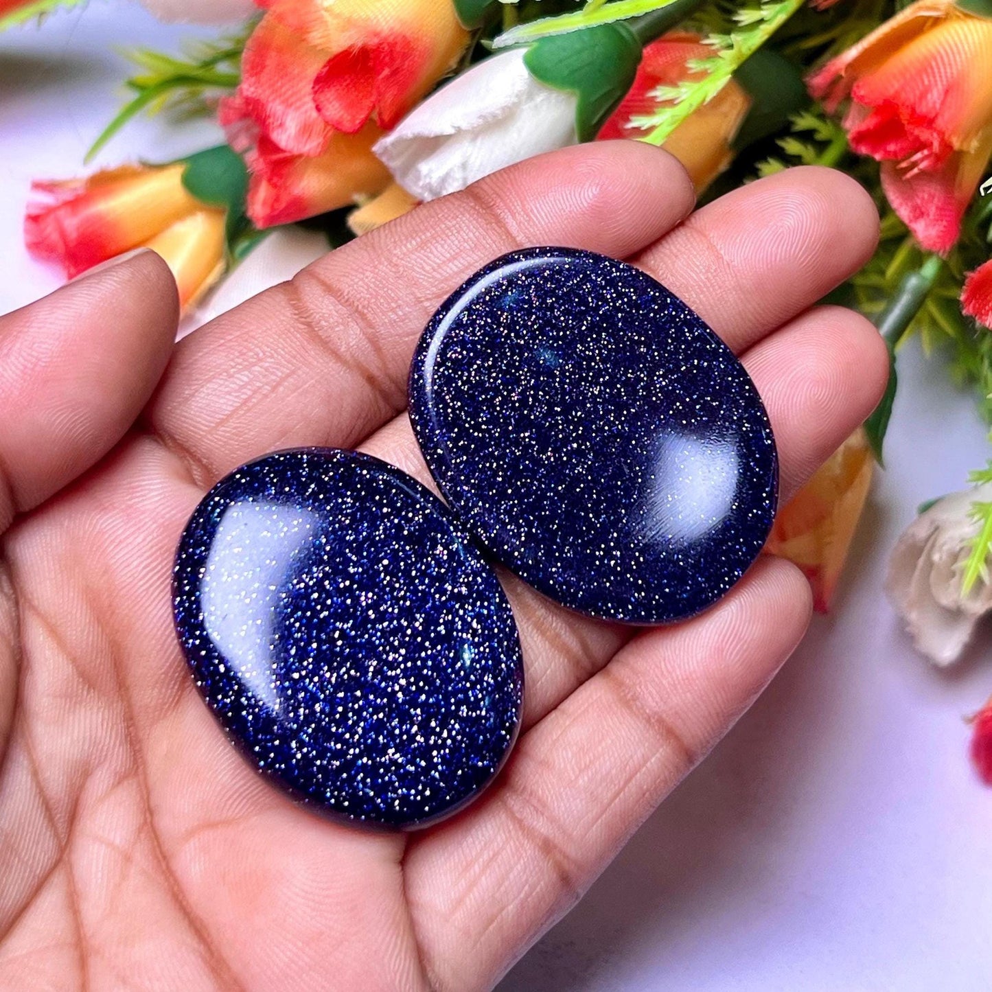 Blue Goldstone Sunsitara Stone Worry Stone – Crystal Worry Stone – Pocket Stone – Healing Crystal - 4cmx3cm Thumb Stone One (1) Piece