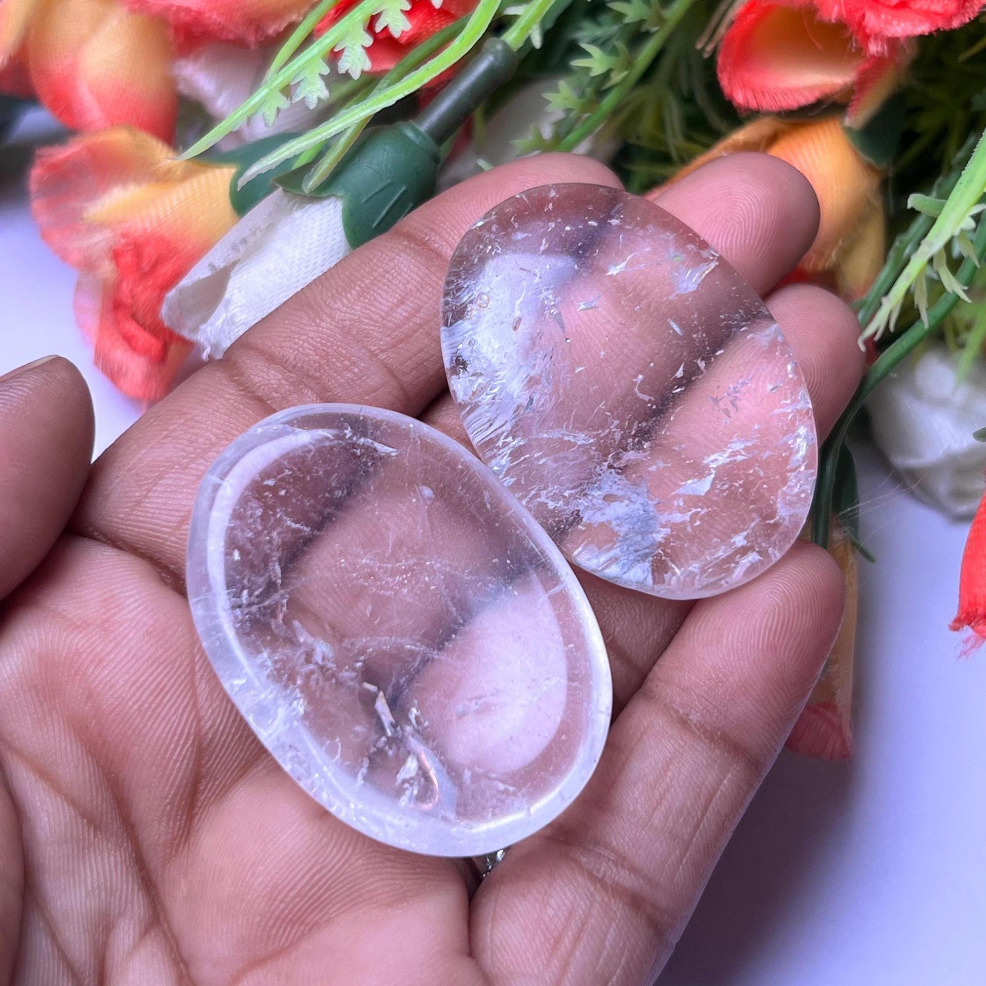 Himalayan Crystal Quartz Stone Worry Stone – Crystal Worry Stone – Pocket Stone – Healing Crystal - 4cmx3cm Thumb Stone One (1) Piece