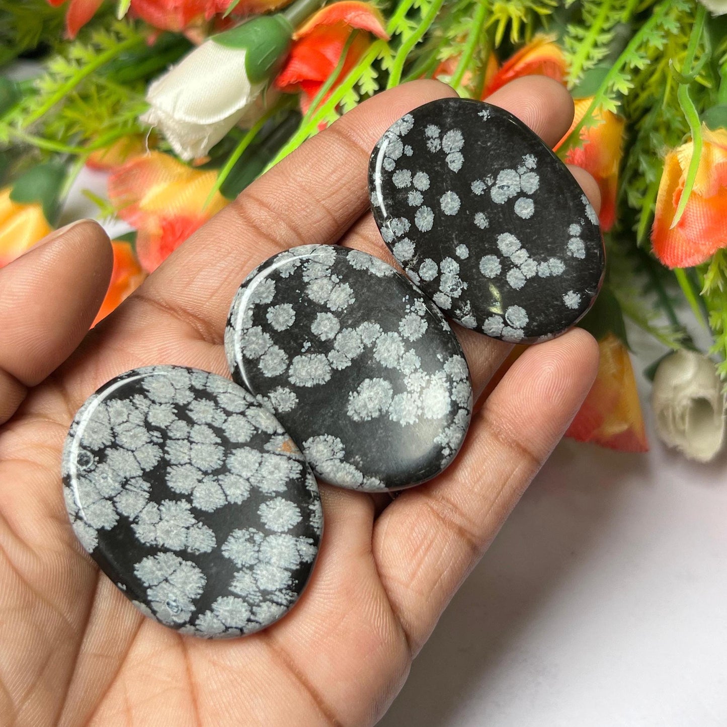 Snowflake Obsidian Stone Worry Stone – Crystal Worry Stone – Pocket Stone – Healing Crystal - 4cmx3cm Thumb Stone One (1) Piece