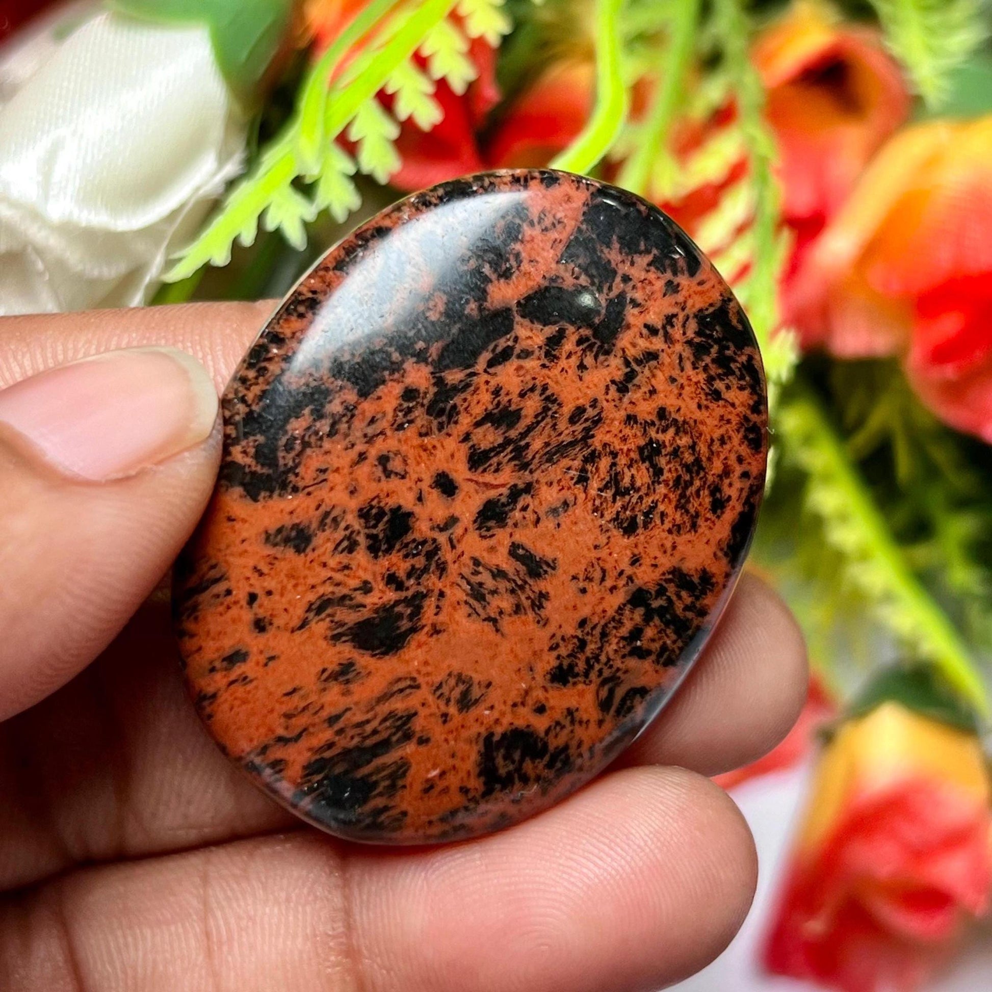 Mahogany Obsidian Stone Worry Stone – Crystal Worry Stone – Pocket Stone – Healing Crystal - 4cmx3cm Thumb Stone One (1) Piece