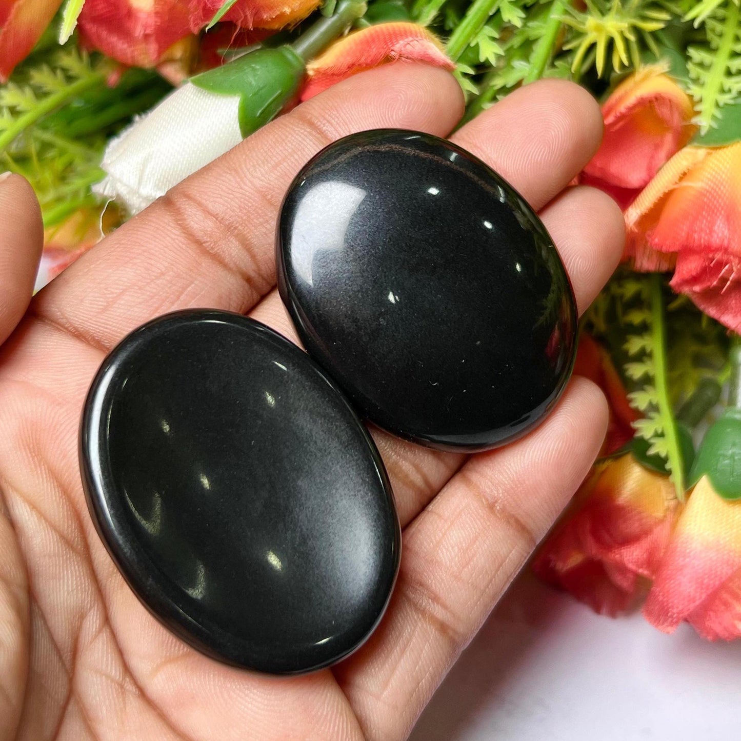 Black Obsidian Stone Worry Stone – Crystal Worry Stone – Pocket Stone – Healing Crystal - 4cmx3cm Thumb Stone One (1) Piece