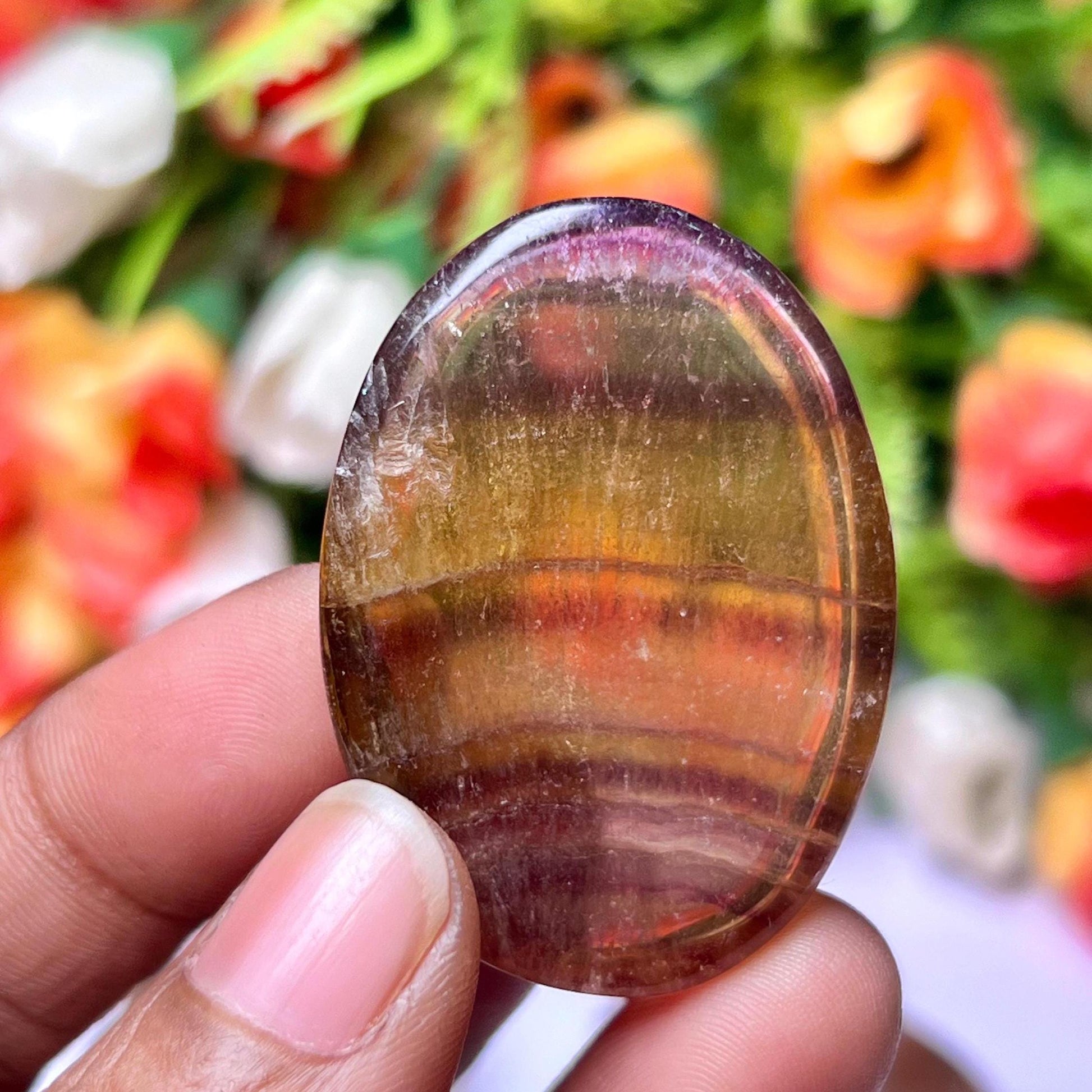 Yellow Fluorite Stone Worry Stone – Crystal Worry Stone – Pocket Stone – Healing Crystal - 4cmx3cm Thumb Stone One (1) Piece