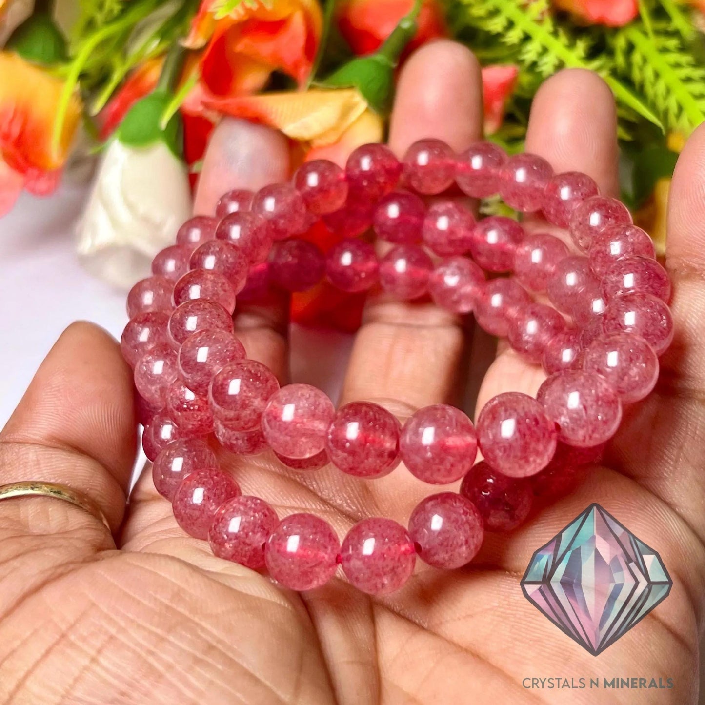 Strawberry Quartz Stone Bracelet l Stretchable Bracelet l Unisex Bracelet l 8 MM Bracelet