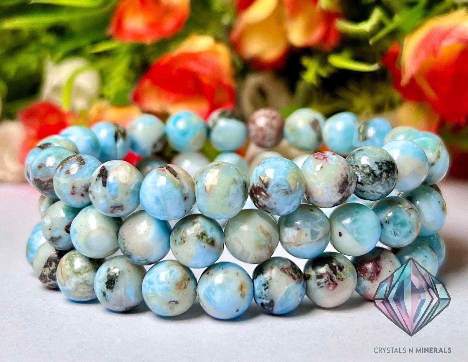 Dominican Republic Larimar Stone Bracelet l Stretchable Bracelet l Unisex Bracelet l 8 MM Bracelet