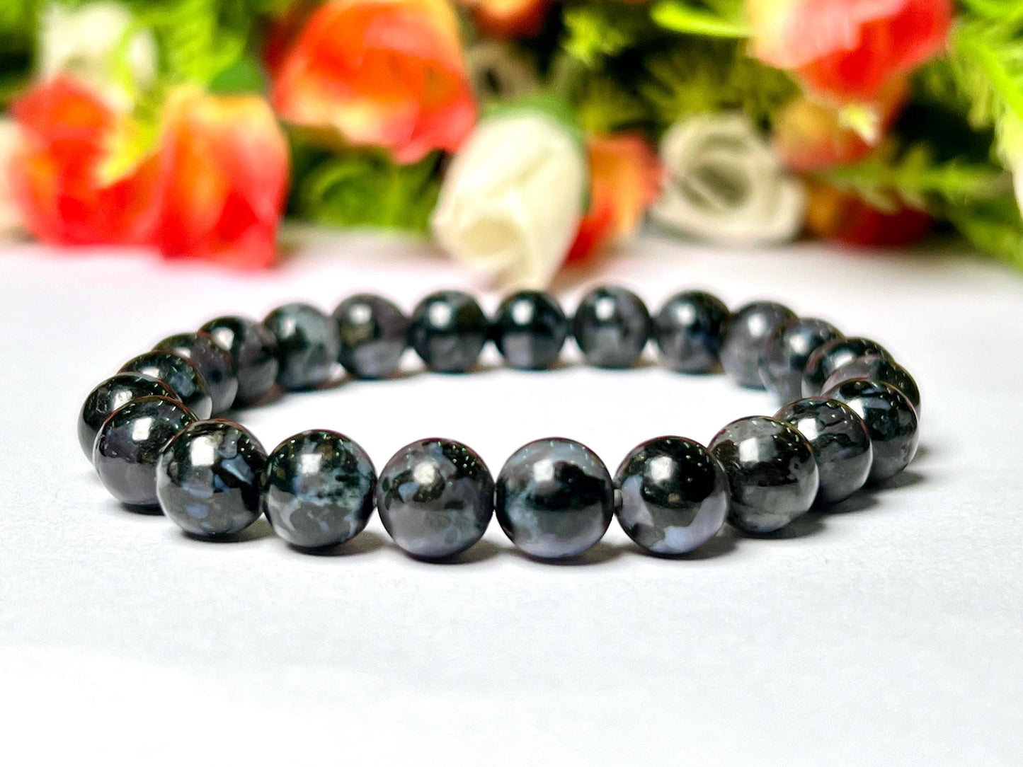 Indigo Gabbro Stone Bracelet l Stretchable Bracelet l Unisex Bracelet l 8 MM Bracelet