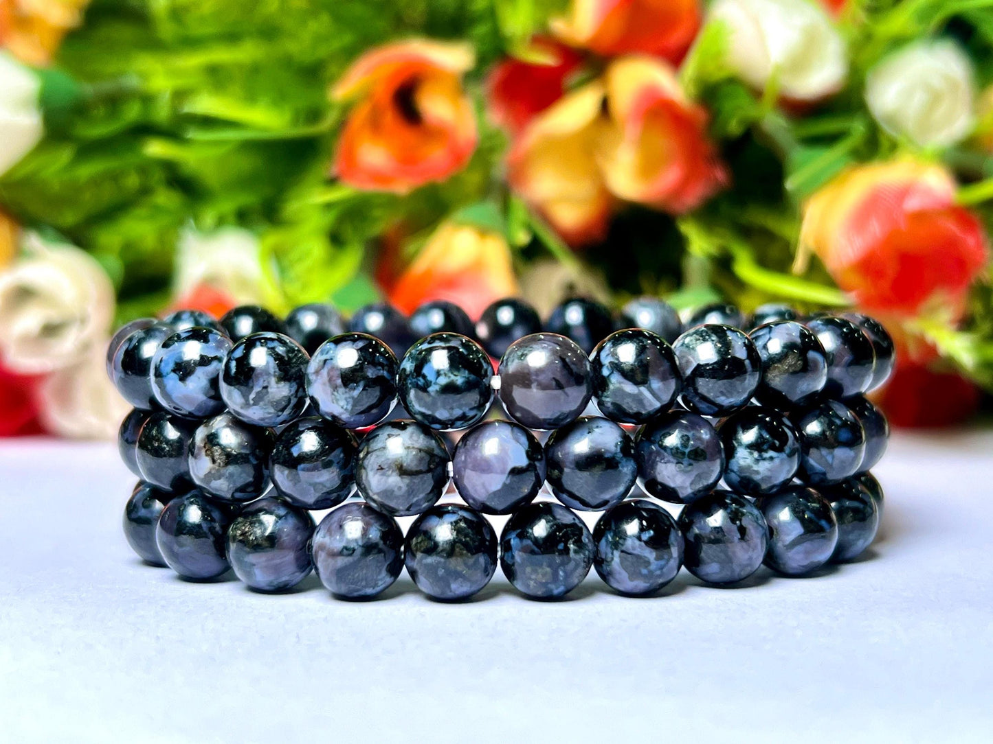 Indigo Gabbro Stone Bracelet l Stretchable Bracelet l Unisex Bracelet l 8 MM Bracelet