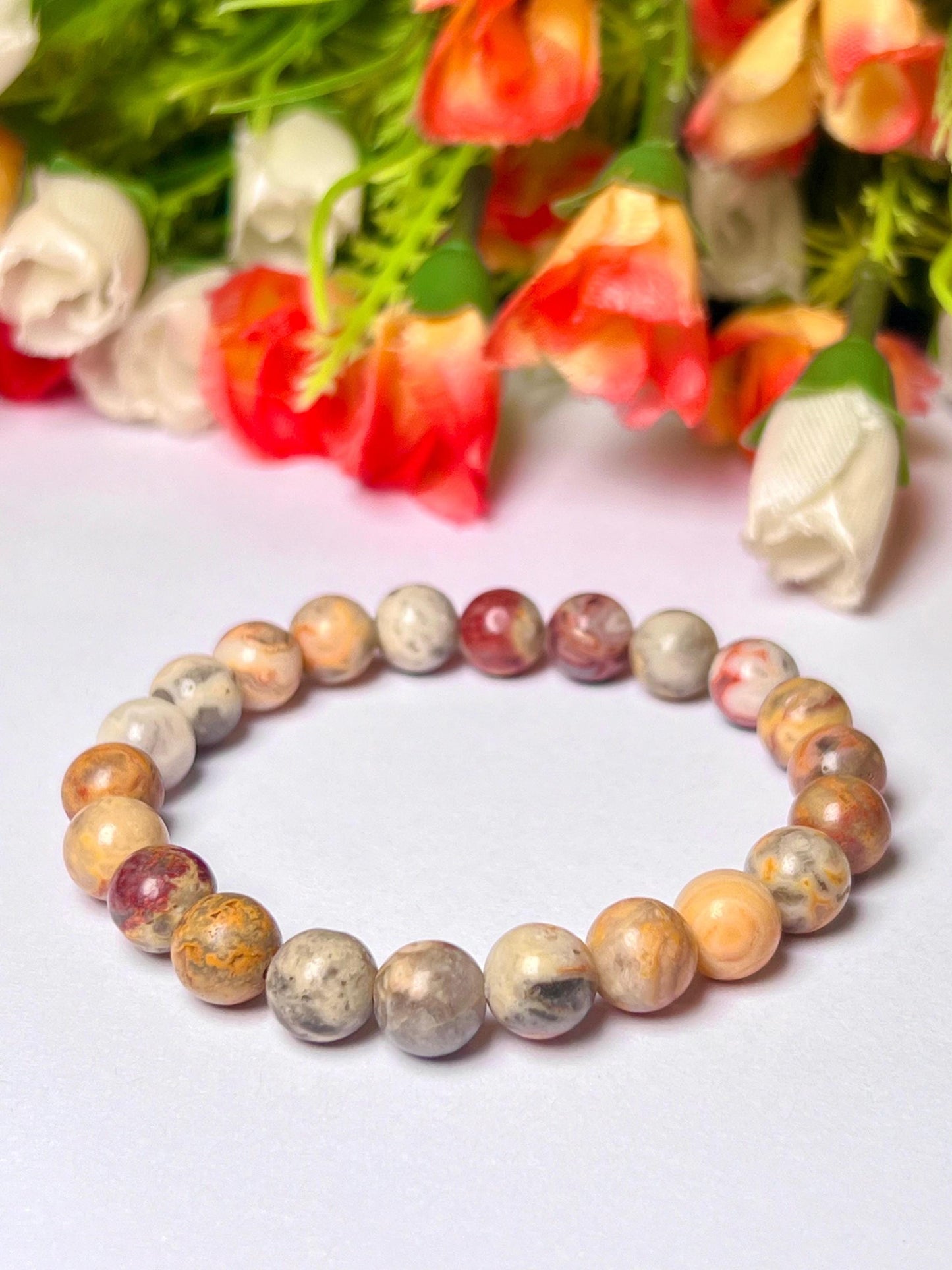 Crazy Lace Agate Stone Bracelet l Stretchable Bracelet l Unisex Bracelet l 8 MM Bracelet