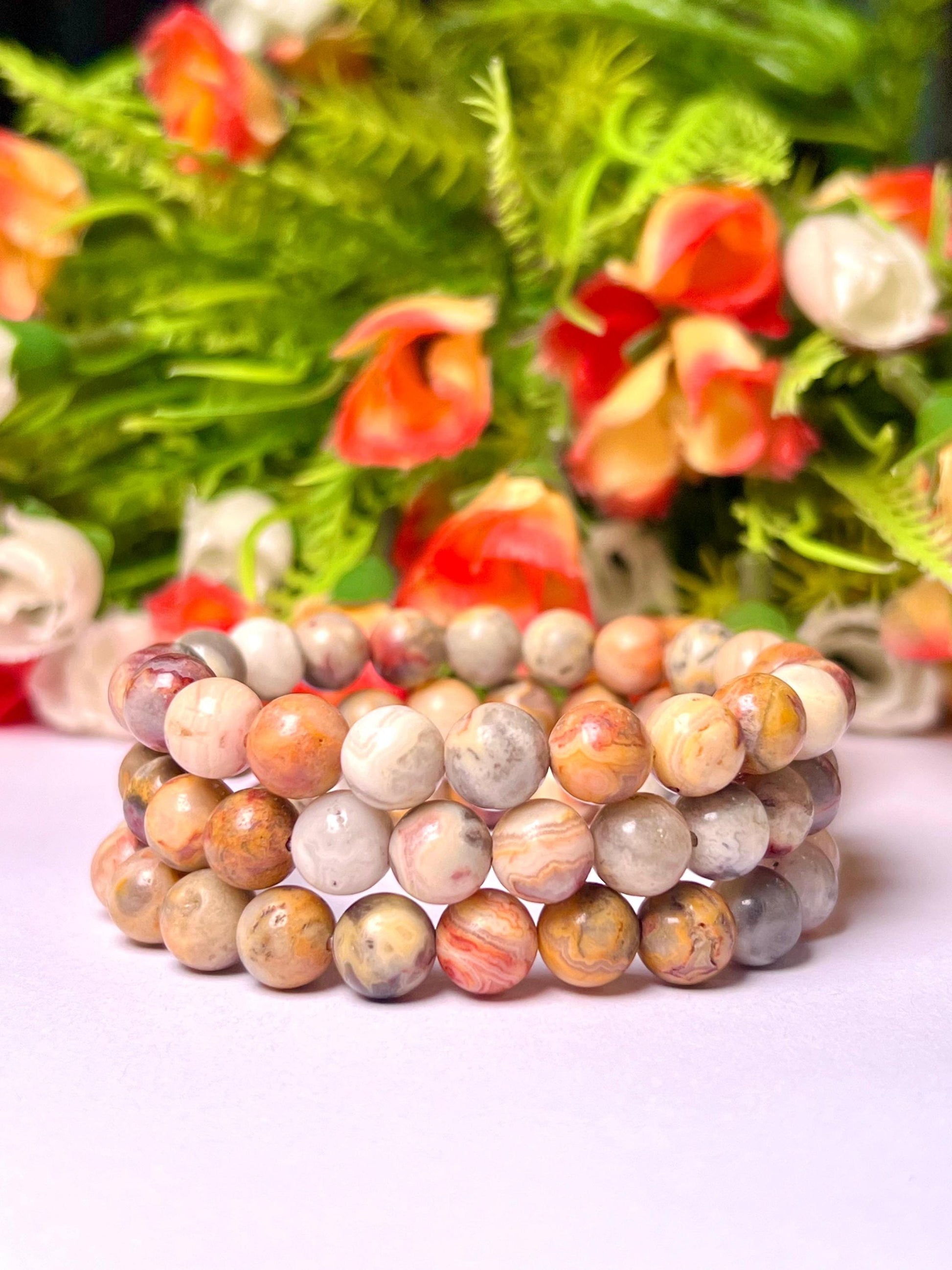 Crazy Lace Agate Stone Bracelet l Stretchable Bracelet l Unisex Bracelet l 8 MM Bracelet