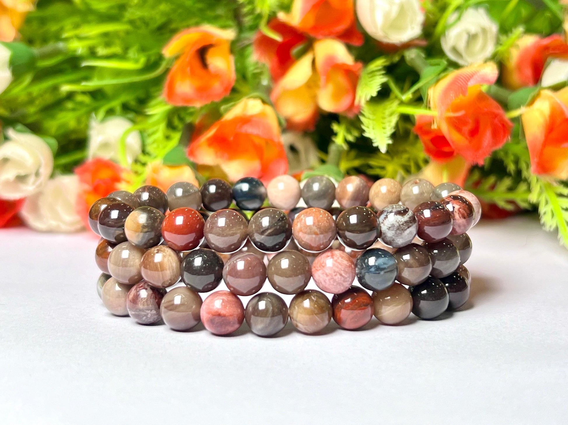 Petrified Wood Stone Bracelet l Stretchable Bracelet l Unisex Bracelet l 8 MM Bracelet