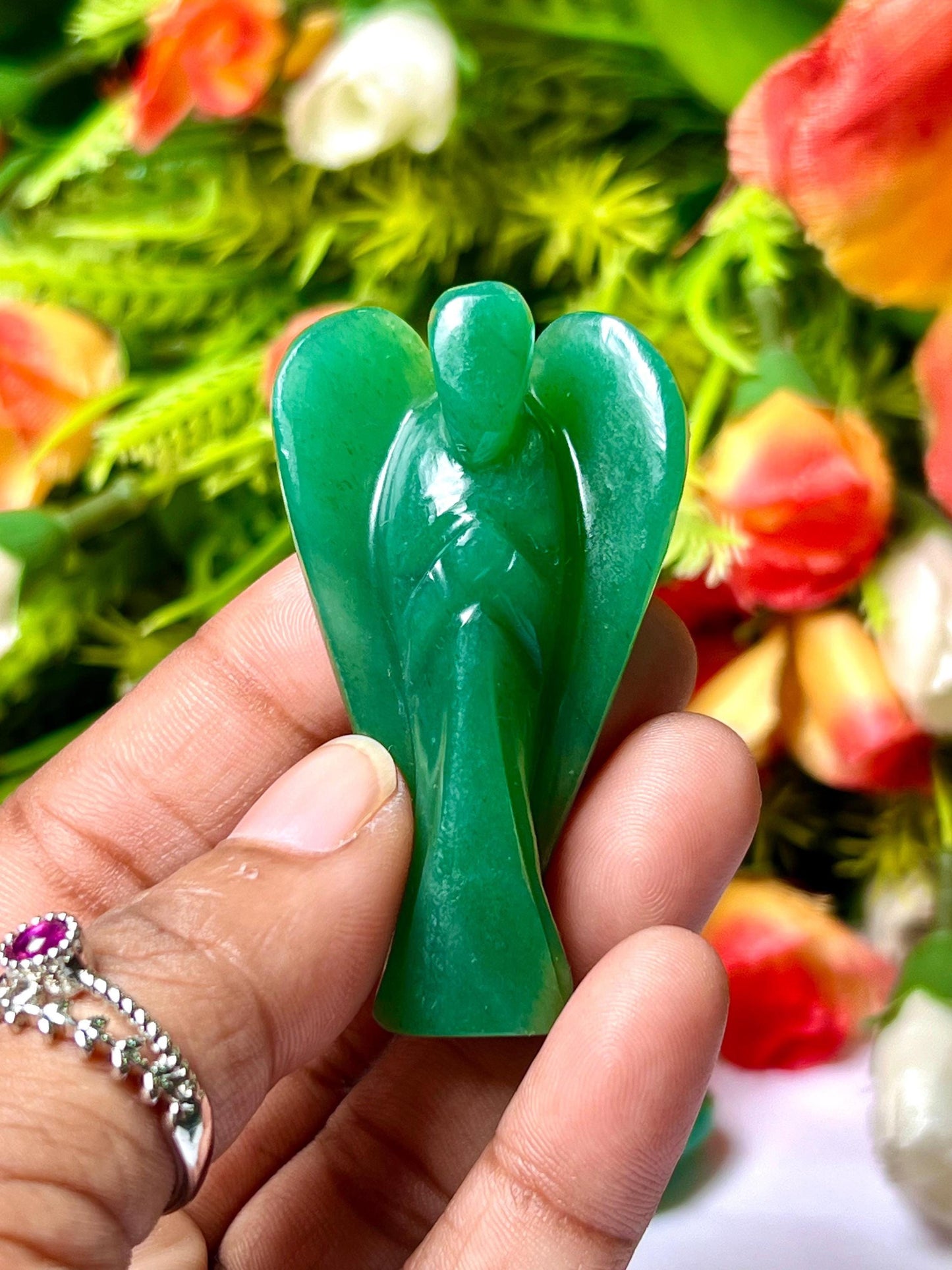 2" Green Jade Stone ANGEL One(1) Piece Free standing guardian Angel crystal Reiki energy blessed hand carved Pocket Angel Angelic connection