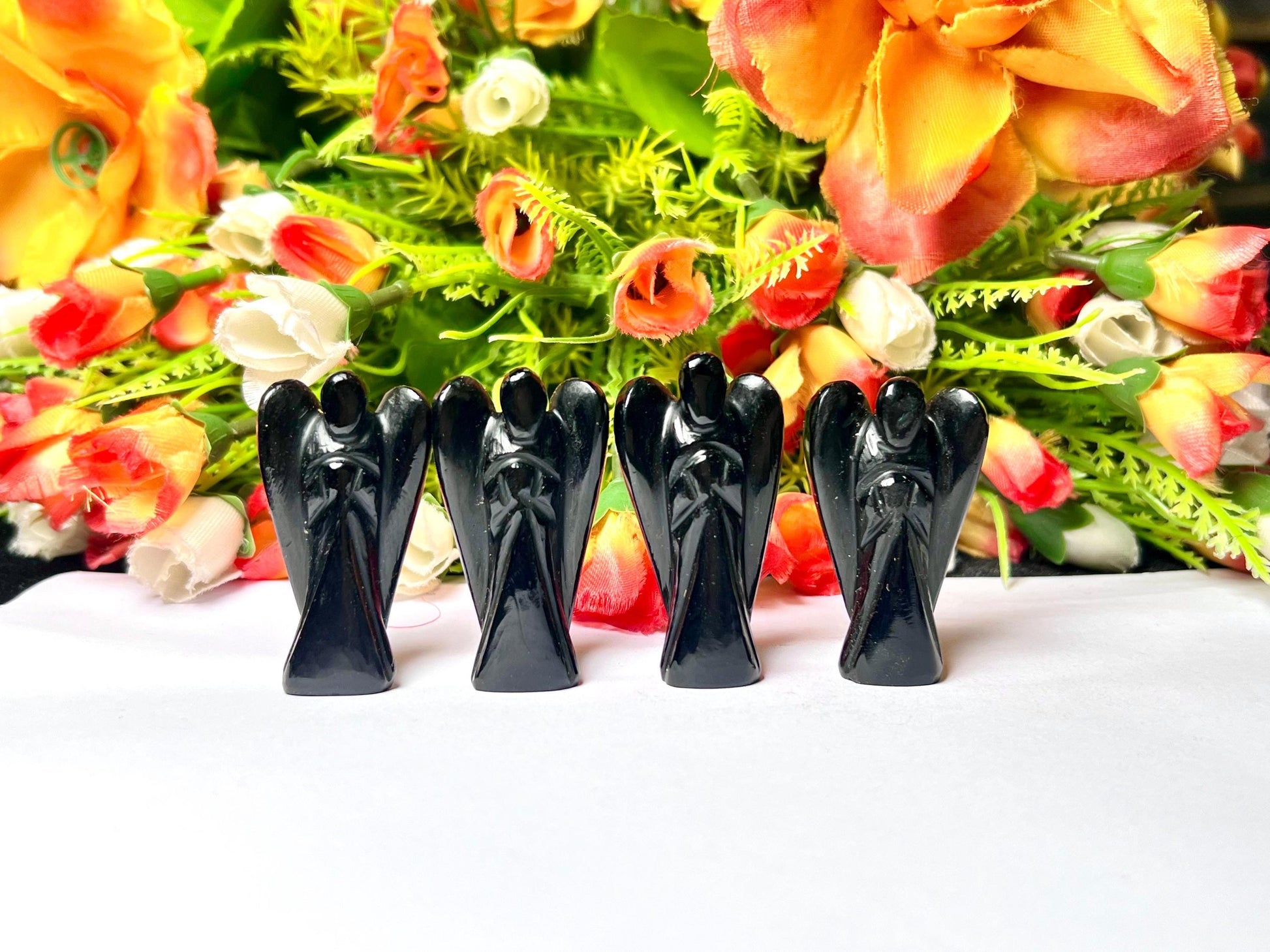 2" Black Obsidian Stone ANGEL (1) Piece Free standing guardian Angel crystal Reiki energy blessed hand carved Angelic connection