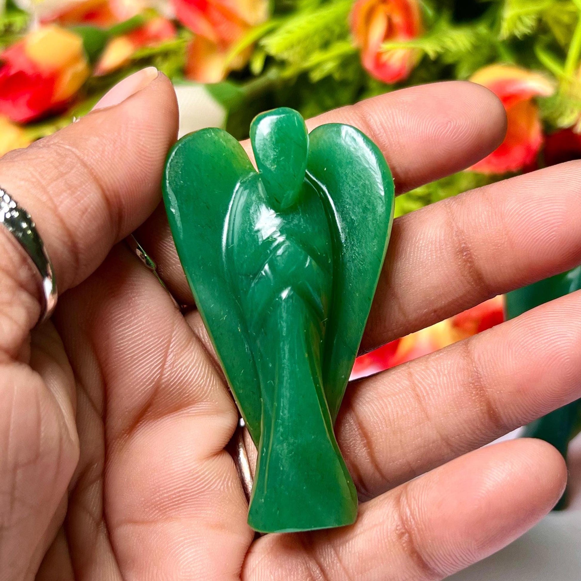 2" Green Jade Stone ANGEL One(1) Piece Free standing guardian Angel crystal Reiki energy blessed hand carved Pocket Angel Angelic connection