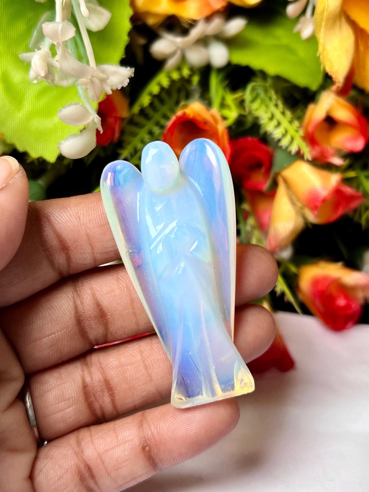 2" Opalite Stone ANGEL One(1) Piece Free standing guardian Angel crystal Reiki energy blessed hand carved Pocket Angel Angelic connection