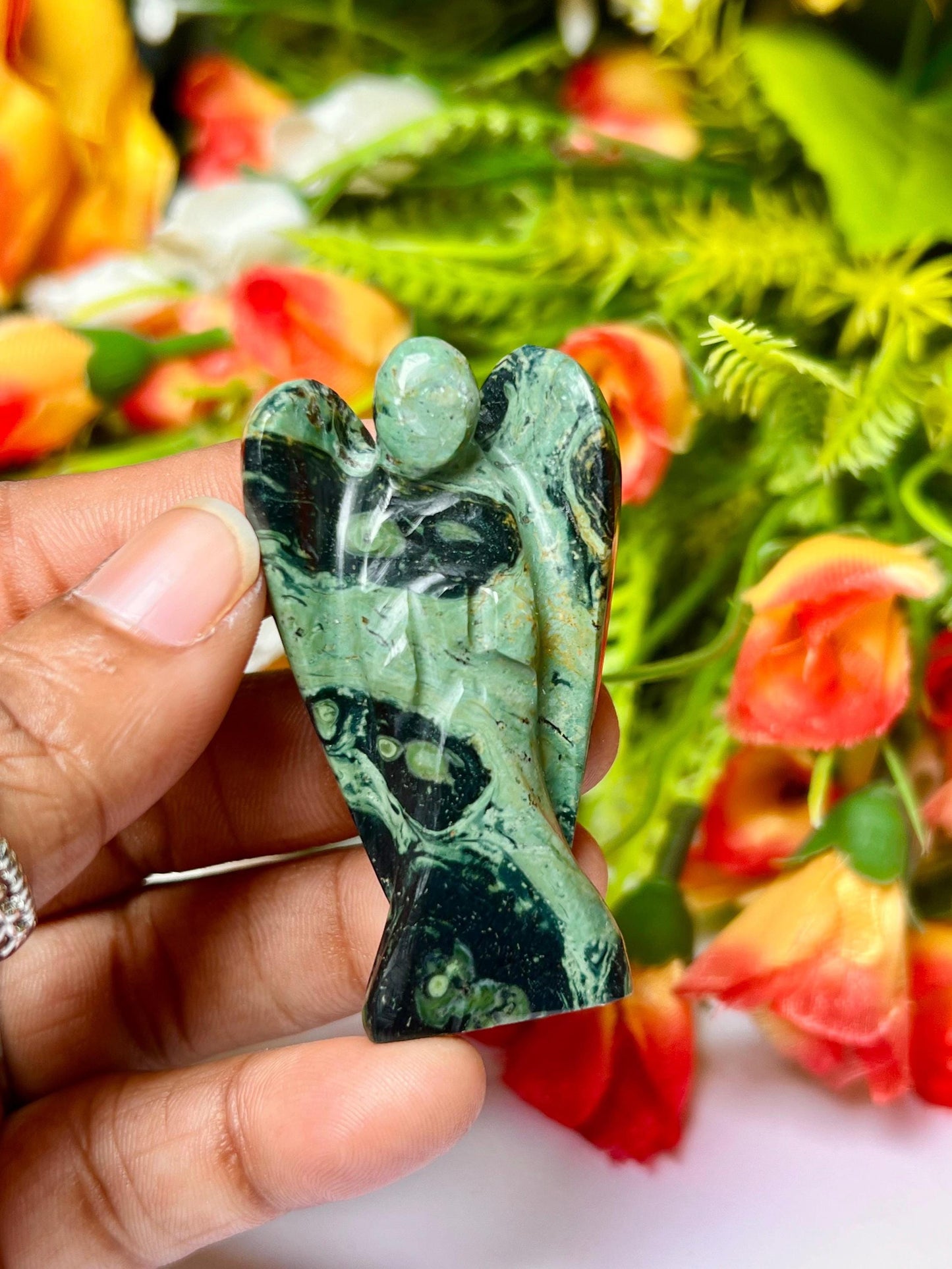 2" Angel Kambaba Jasper Stone Green Stromatolite Crocodile Jasper Galaxy Jasper,Amphibianite Stone Guardian Angel blessed Angelic connection