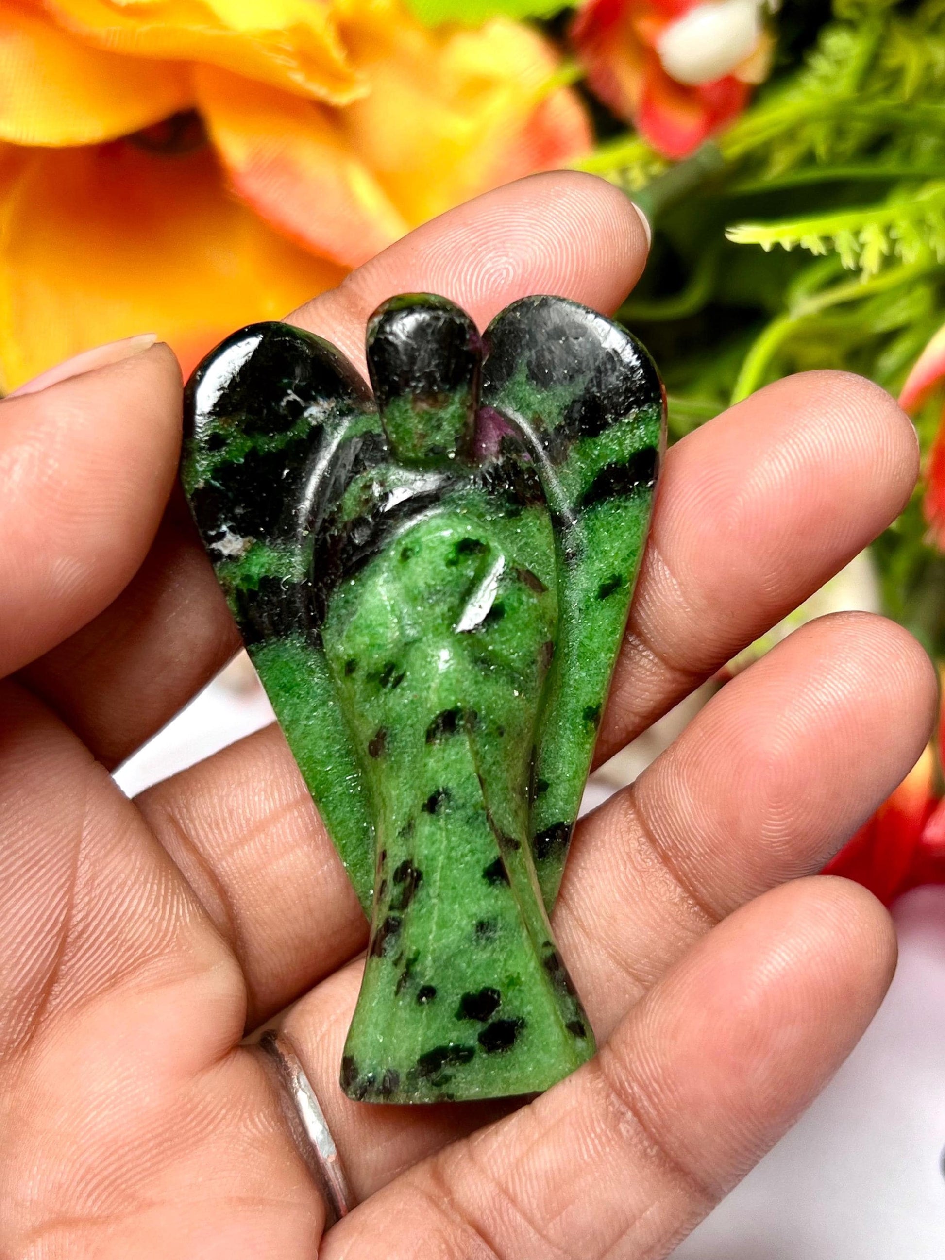 2" African Ruby Zoisite Stone ANGEL One(1) Piece Free standing guardian Angel crystal Reiki energy blessed hand carved Angelic connection