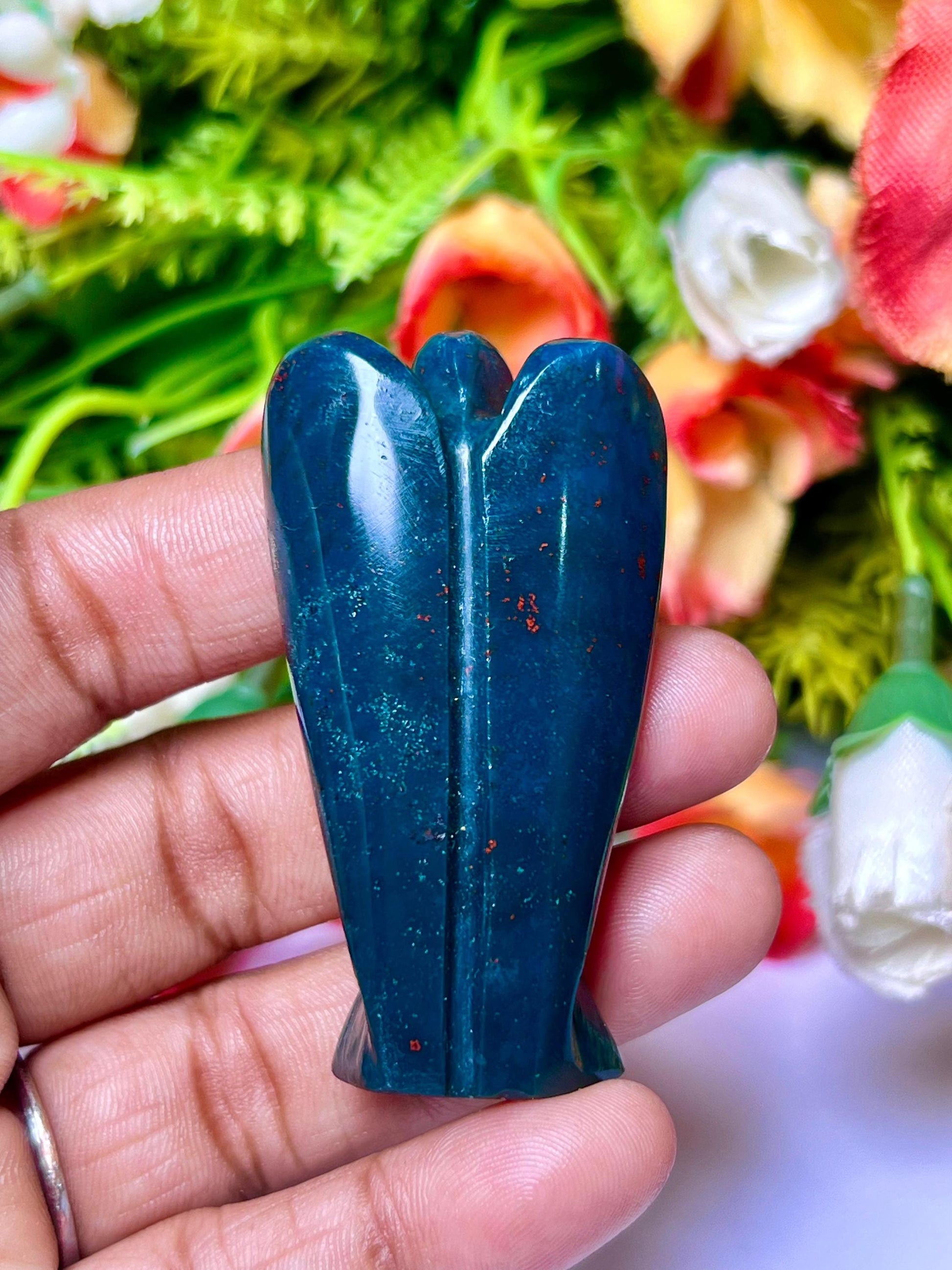 2" Blood Stone Crystal Stone ANGEL One(1)Piece Free standing guardian Angel crystal Reiki energy blessed hand carved Angelic connection