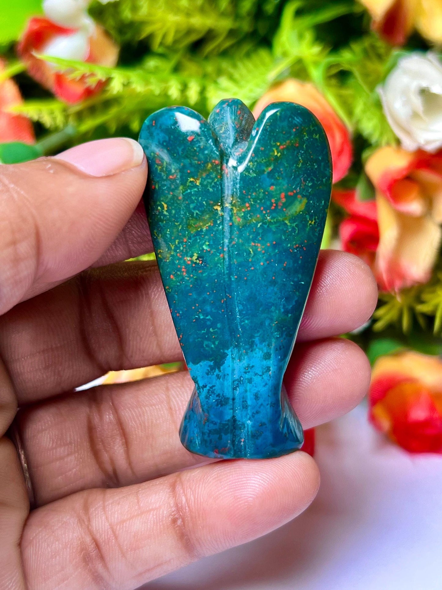 2" Blood Stone Crystal Stone ANGEL One(1)Piece Free standing guardian Angel crystal Reiki energy blessed hand carved Angelic connection