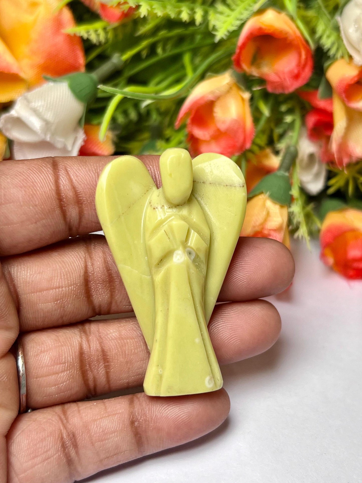 2" Serpentine Stone ANGEL (1) Piece Free standing guardian Angel crystal Reiki energy blessed hand carved Pocket Angel Angelic connection