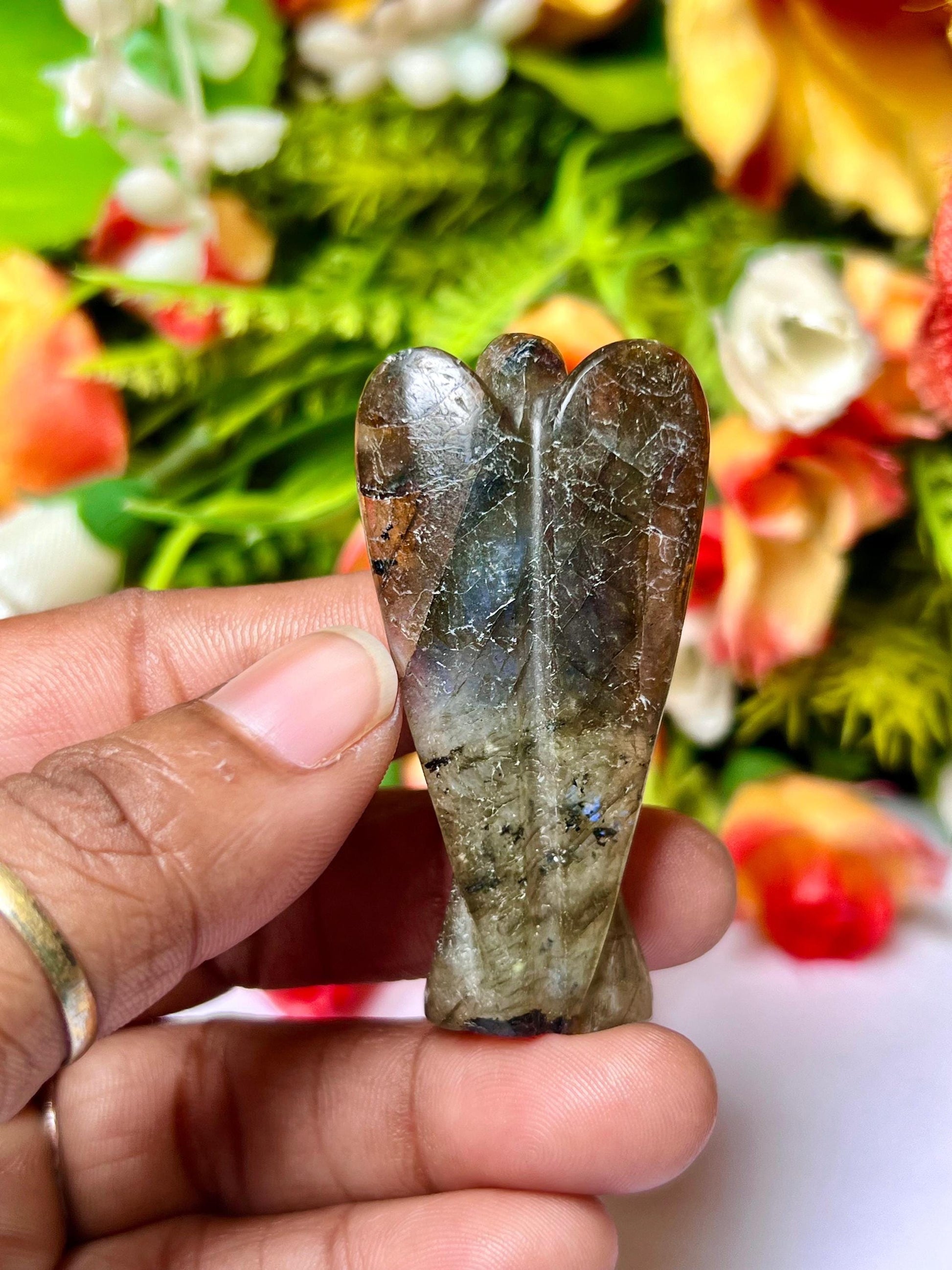 2" Labradorite Stone ANGEL (1) Piece Free standing guardian Angel crystal Reiki energy blessed hand carved Pocket Angel Angelic connection