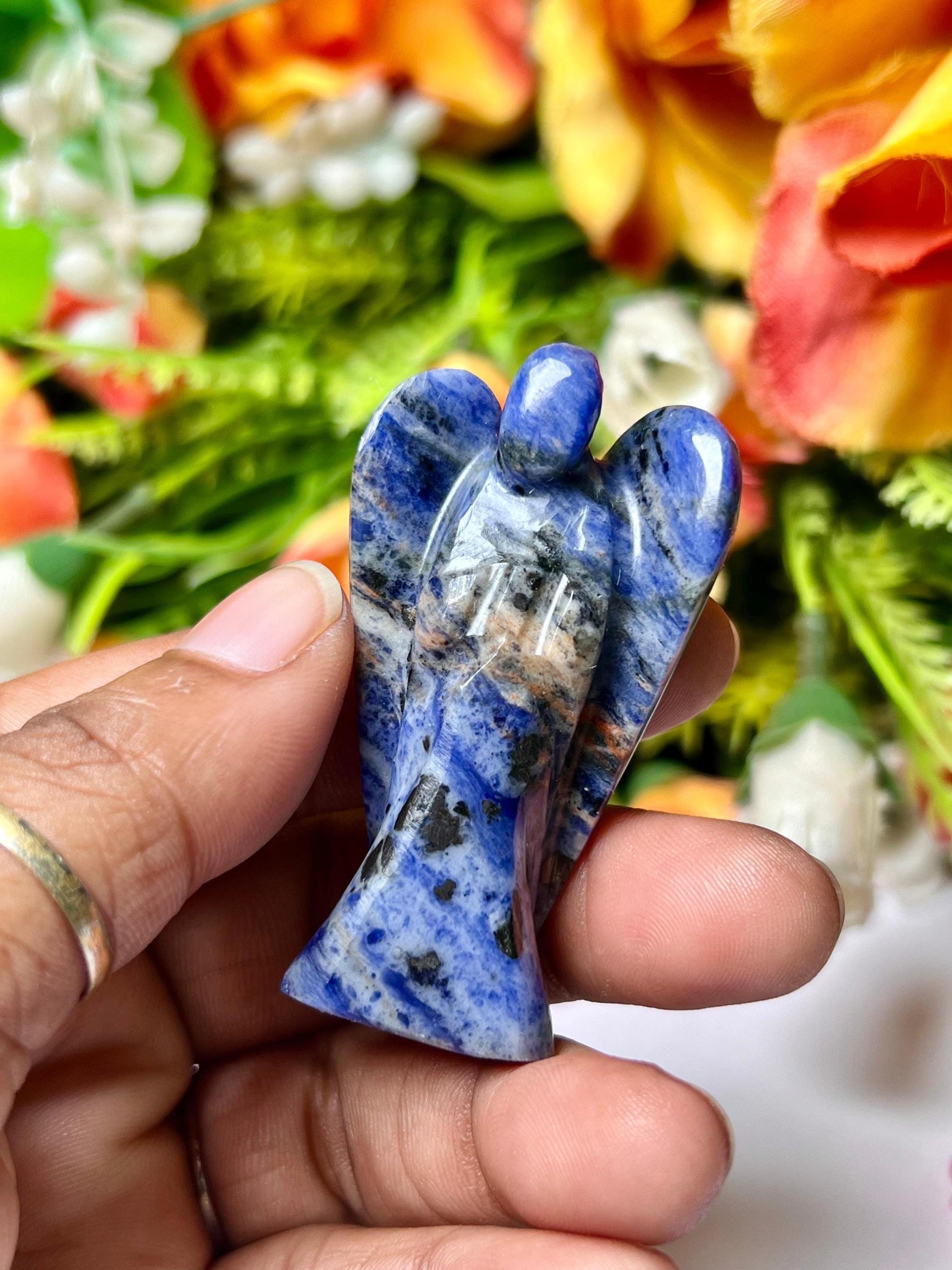 2" Sodalite Stone ANGEL (1) Piece Free standing guardian Angel crystal Reiki energy blessed hand carved Pocket Angel Angelic connection