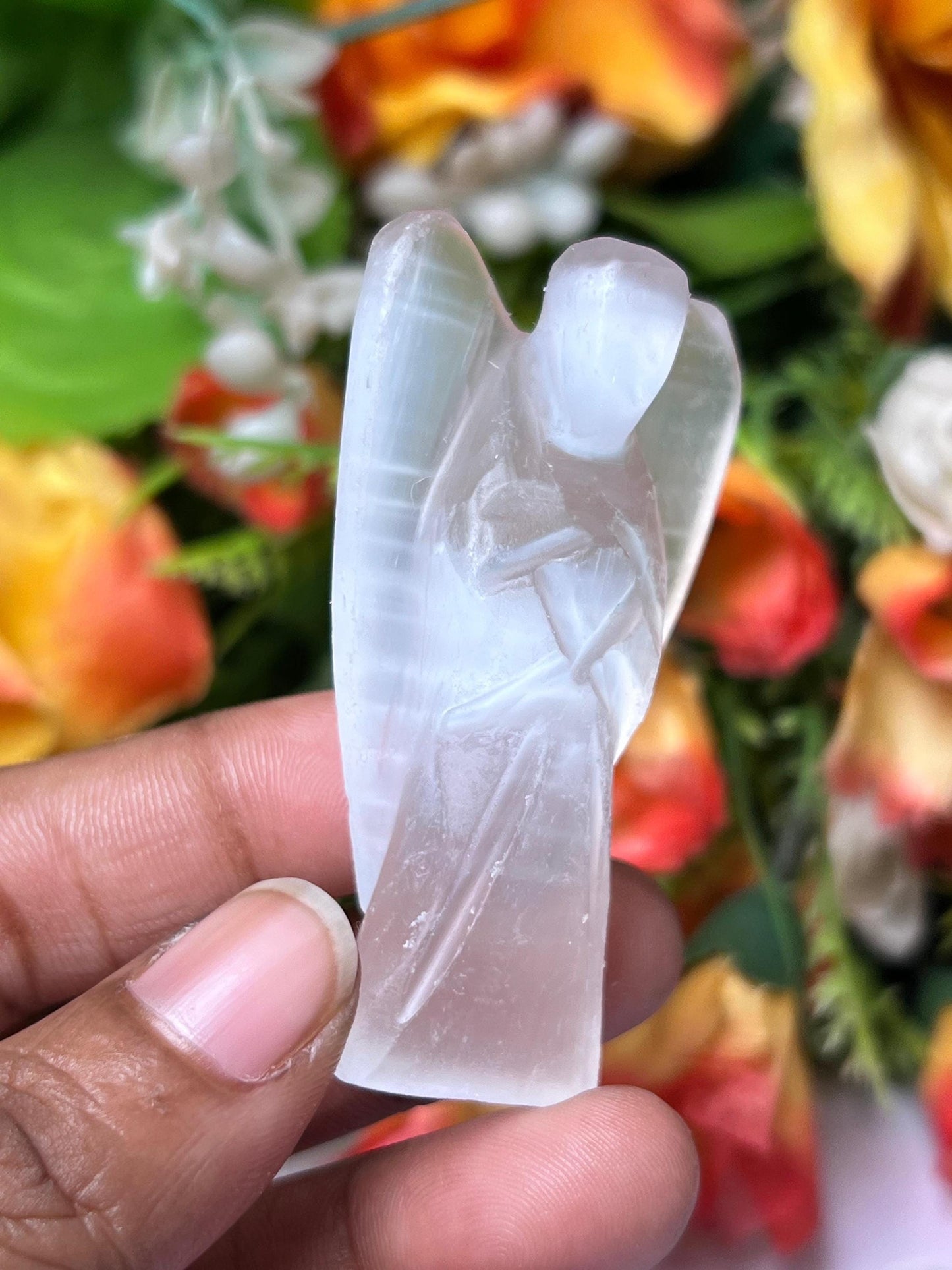 2"  Selenite Crystal Stone ANGEL One(1)Piece Free standing guardian Angel crystal Reiki energy blessed hand carved Angelic connection