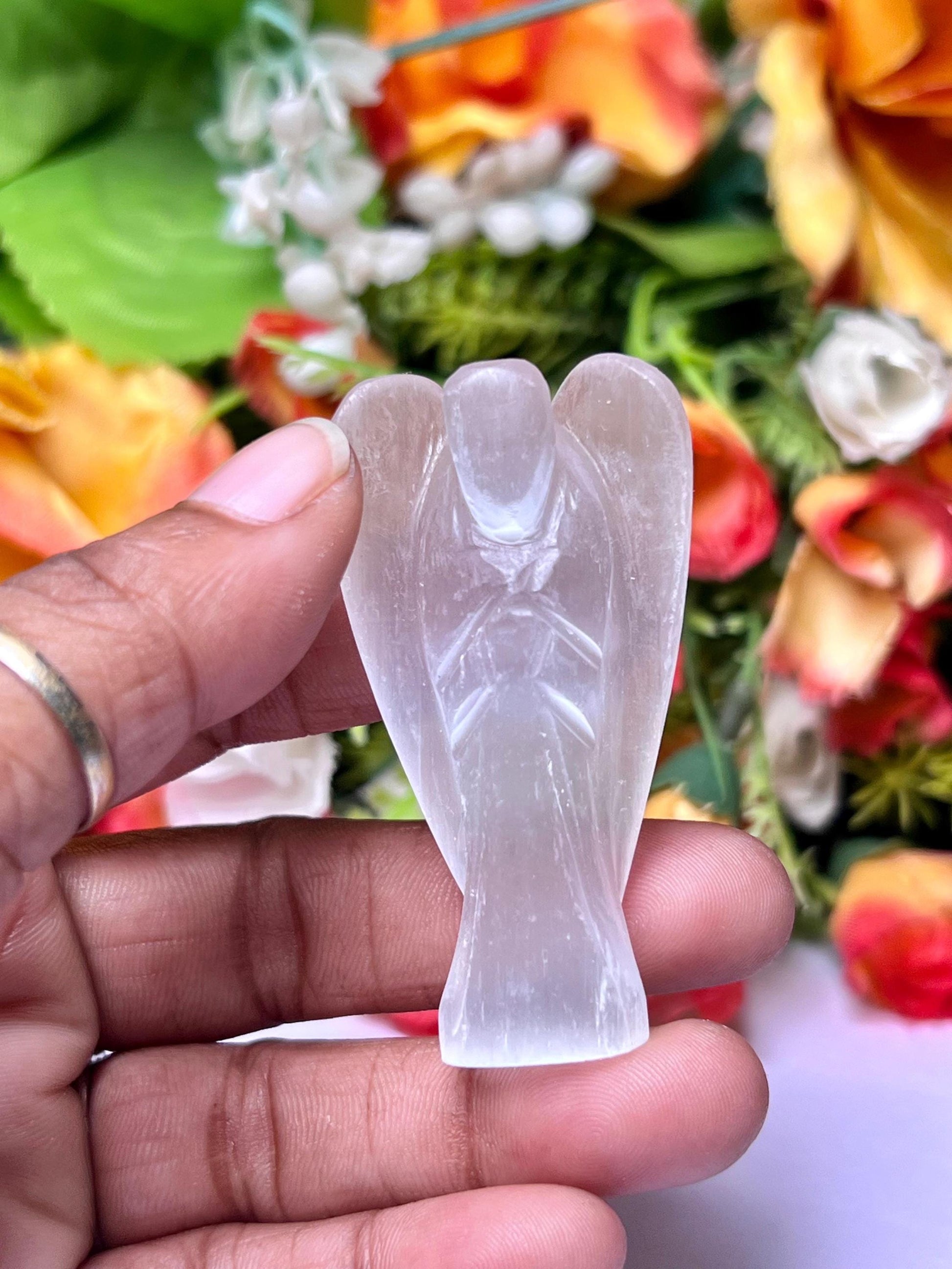 2"  Selenite Crystal Stone ANGEL One(1)Piece Free standing guardian Angel crystal Reiki energy blessed hand carved Angelic connection