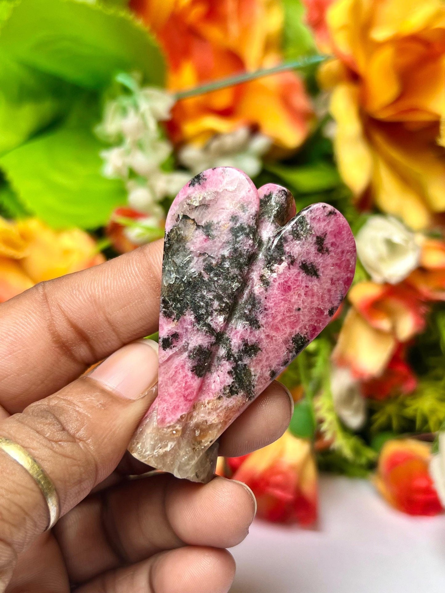 2" Rhodonite Crystal Stone ANGEL One(1)Piece Free standing guardian Angel crystal Reiki energy blessed hand carved Angelic connection