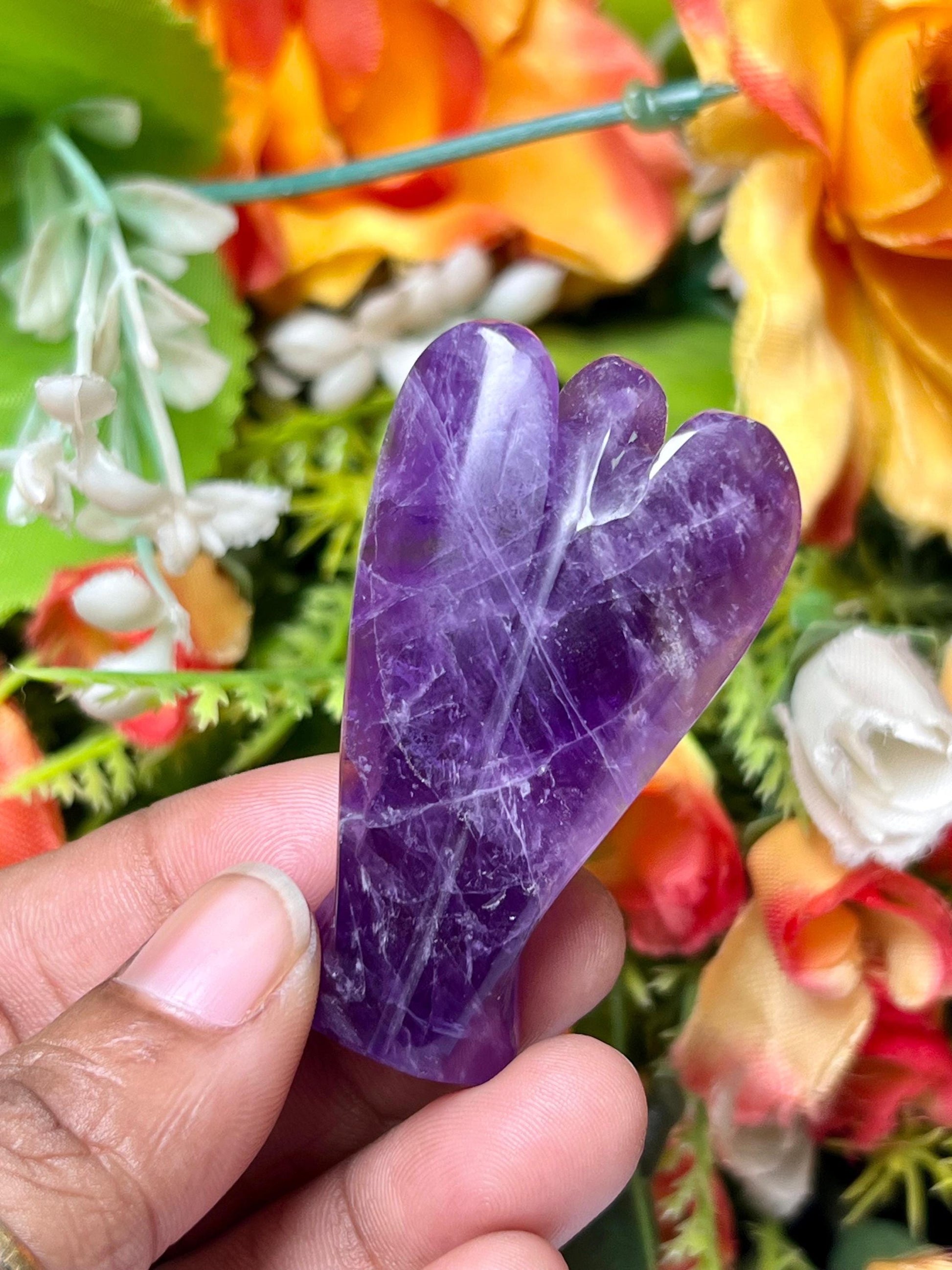 2" Amethyst Stone ANGEL (1) Piece Free standing guardian Angel crystal Reiki energy blessed hand carved Pocket Angel Angelic connection