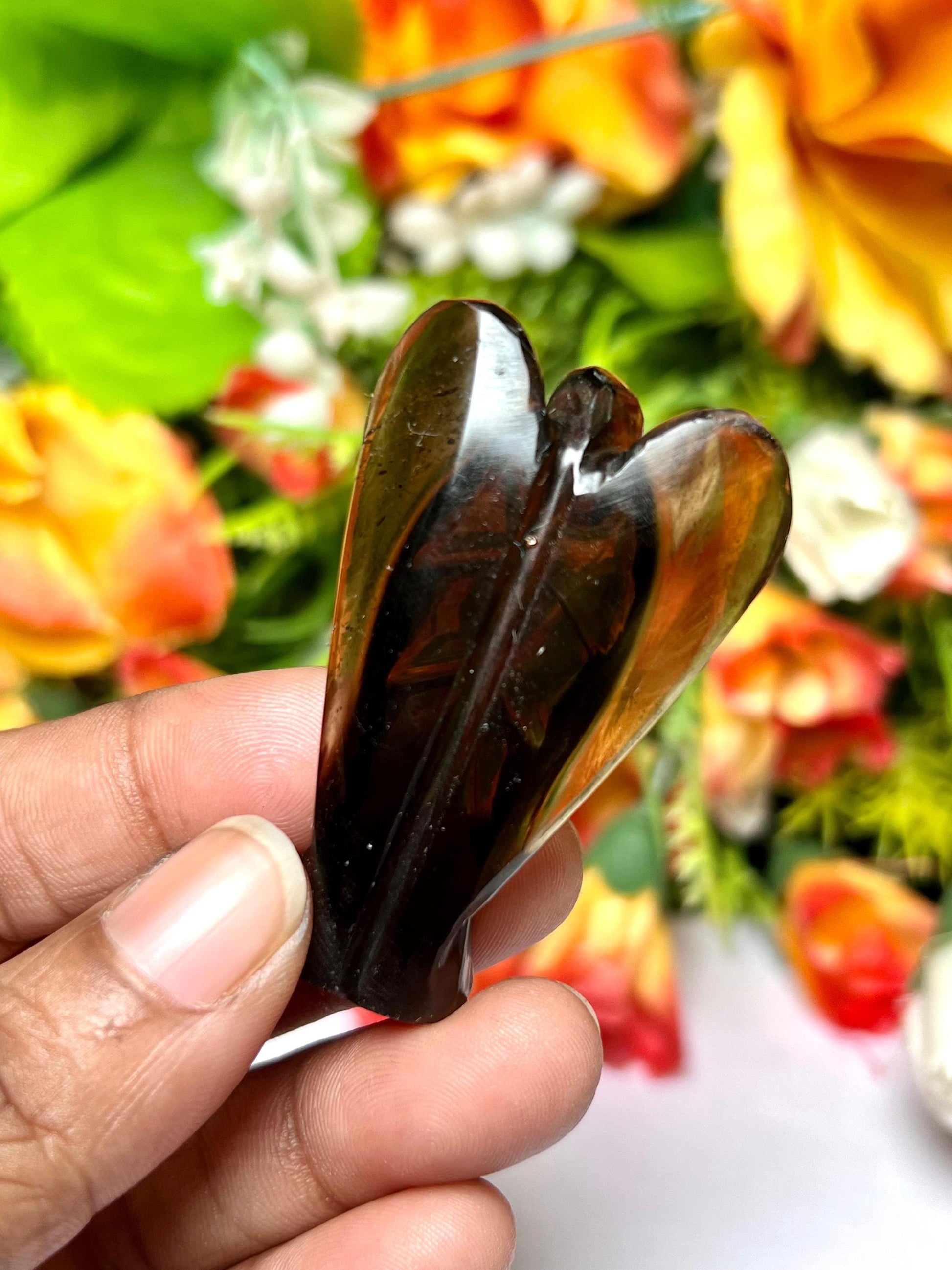 2" Himalayan Smoky Quartz Stone ANGEL One(1)Piece Free standing guardian Angel crystal Reiki energy blessed hand carved Angelic connection